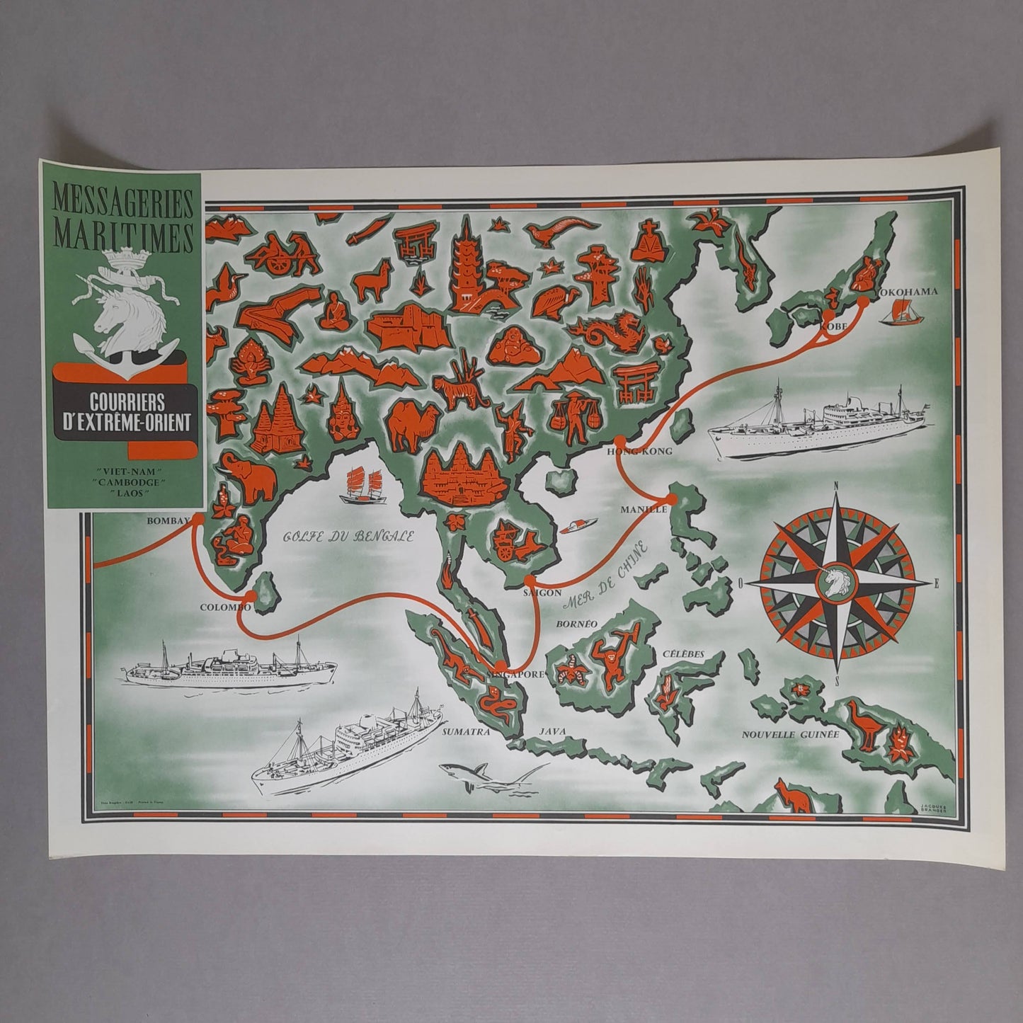 Affiche des Messageries Maritimes - Lignes d'Extrême-Orient - ca. 1950