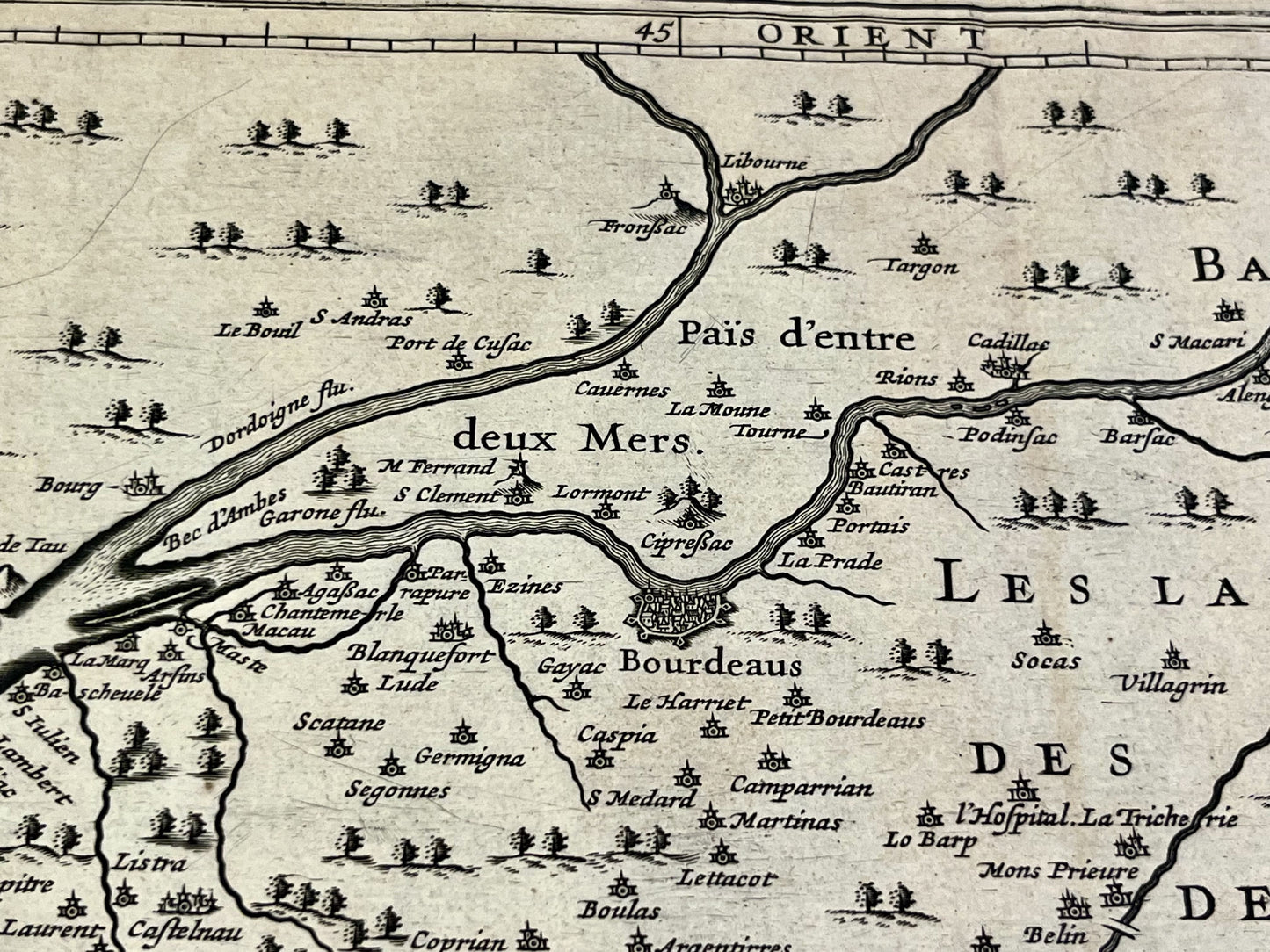 Antique map of Bordeaux