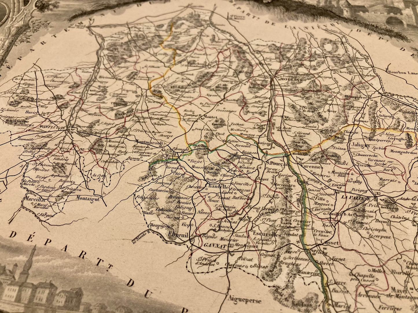 Gravure carte ancienne de l'Allier