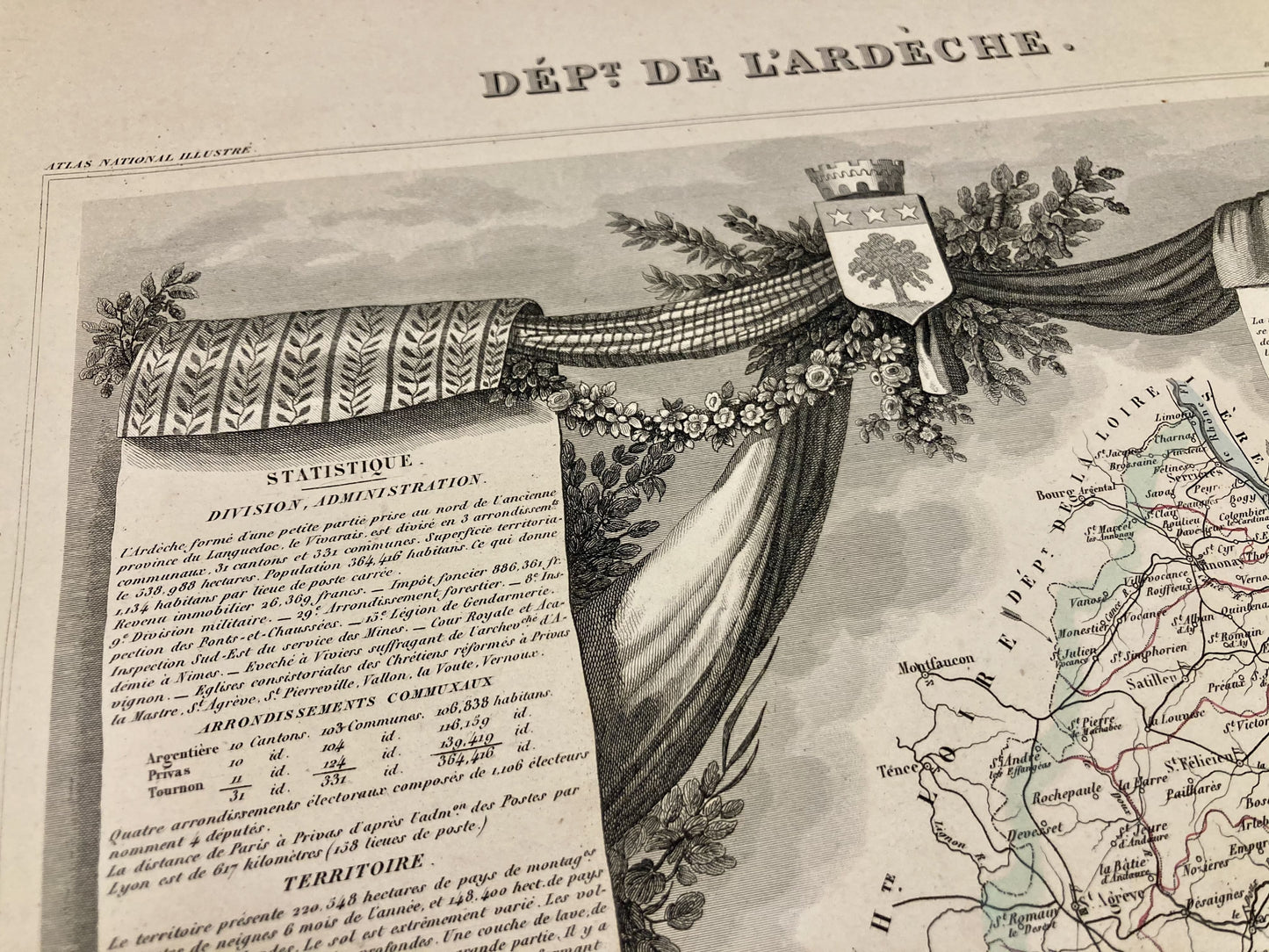 Gravure carte ancienne de l'Ardèche