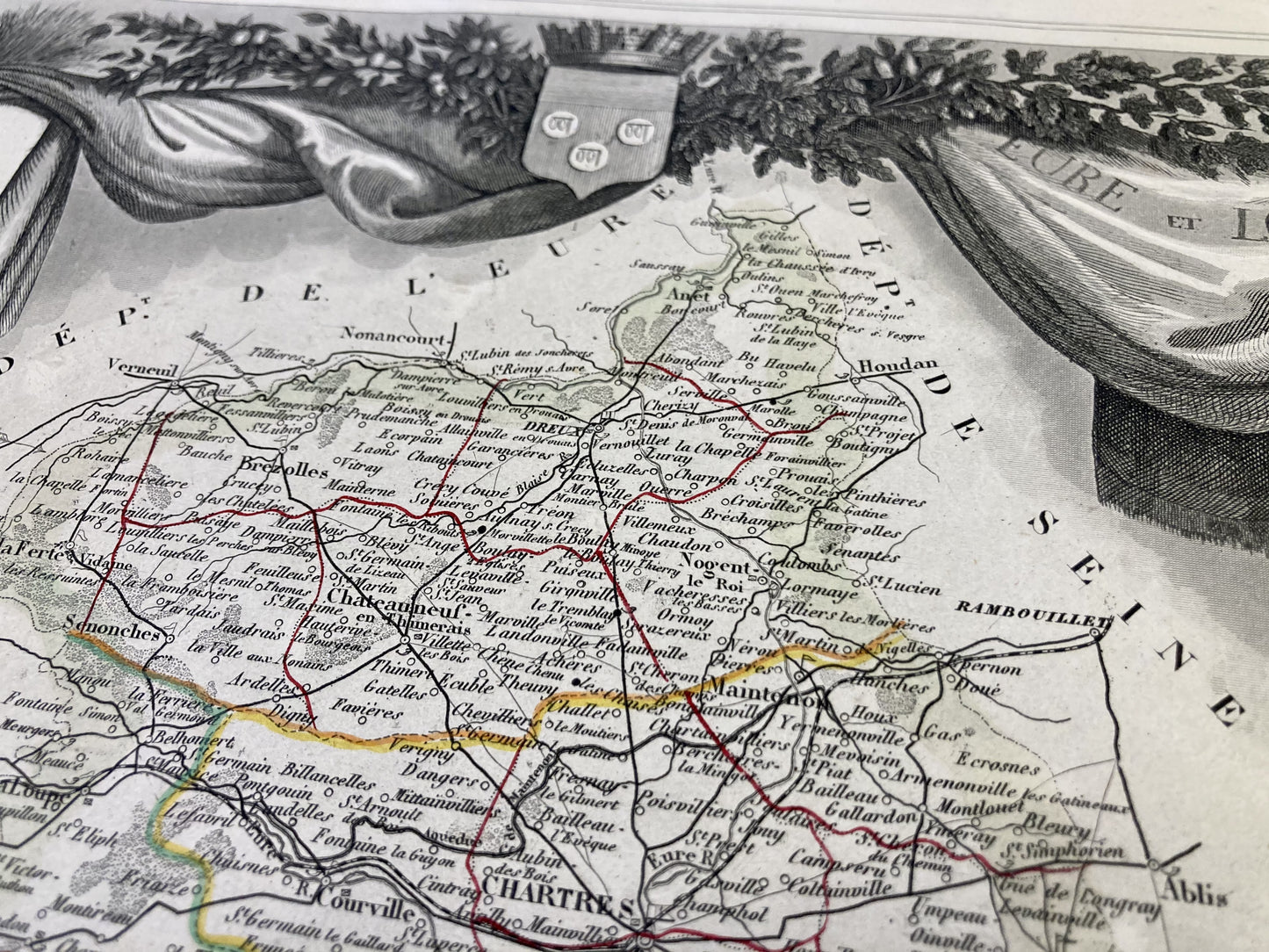 Gravure carte ancienne de l'Eure-et-Loir