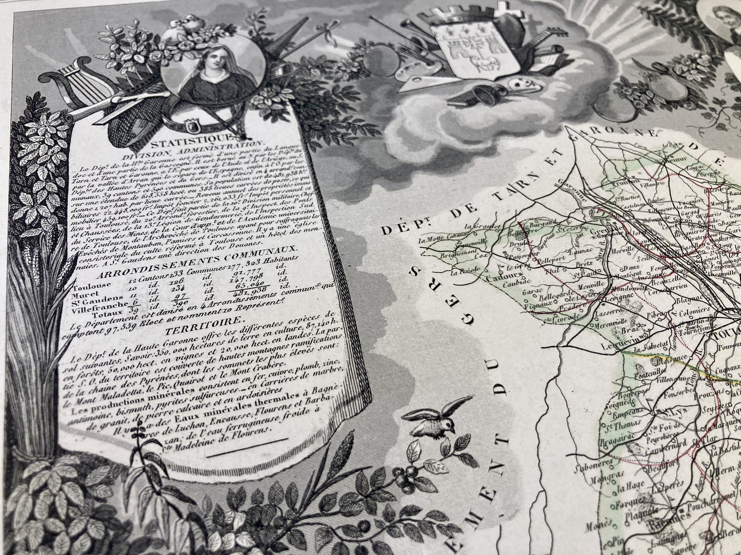 Gravure carte ancienne de la Haute-Garonne