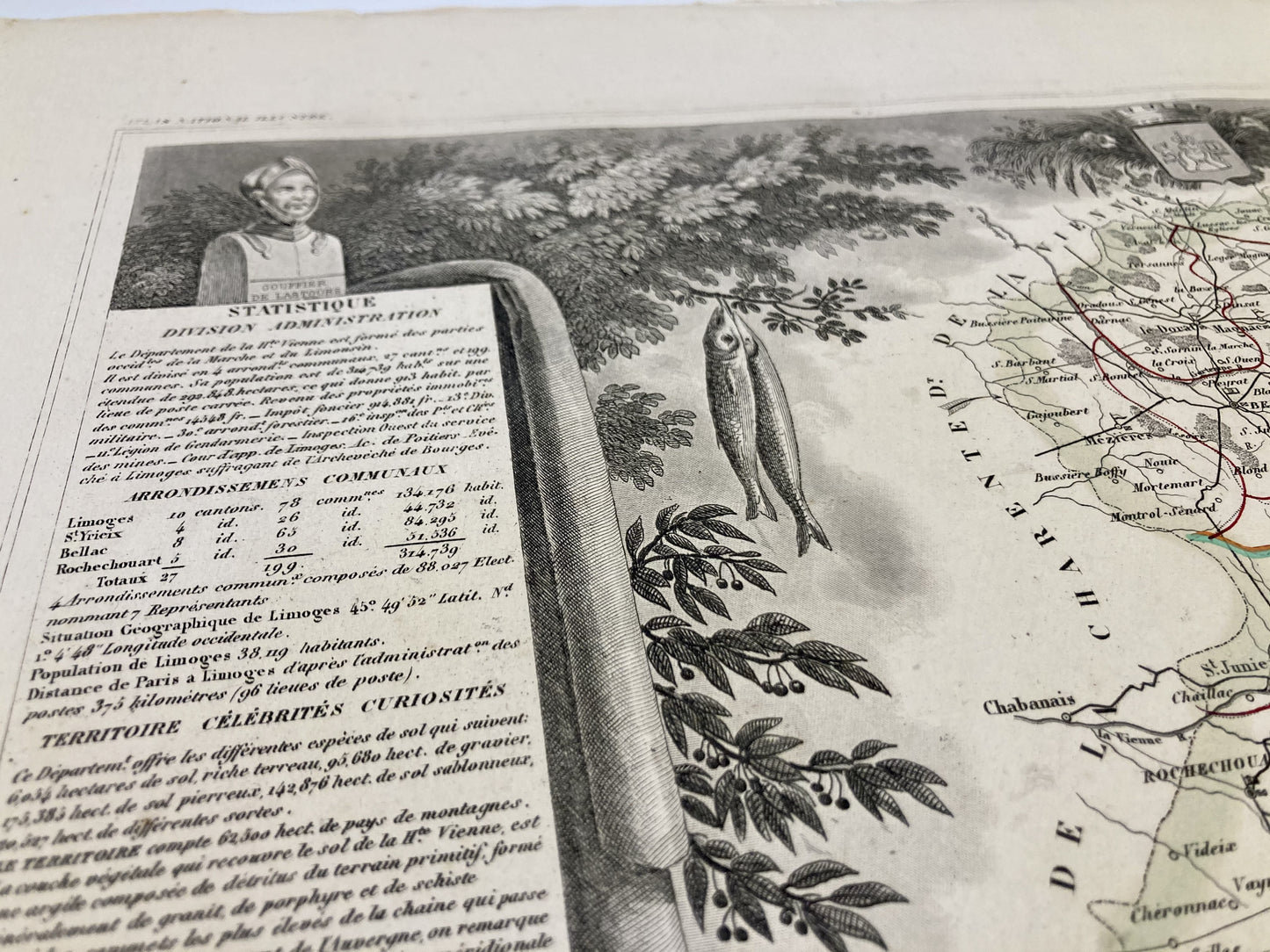 Gravure carte ancienne de la Haute-Vienne