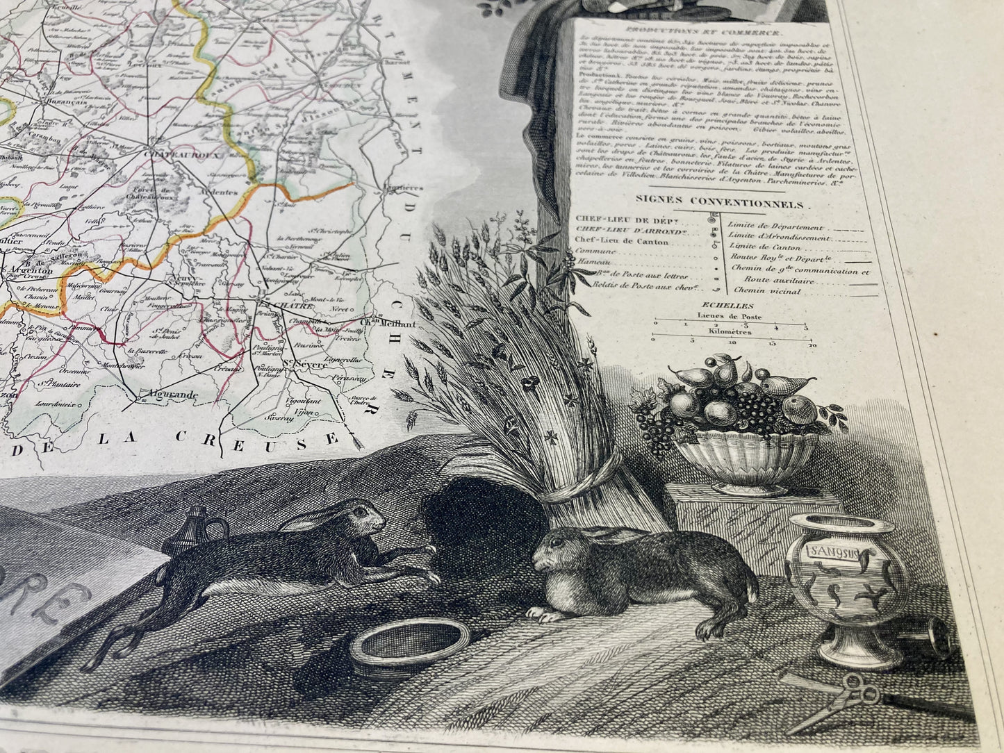 Gravure carte ancienne de l'Indre