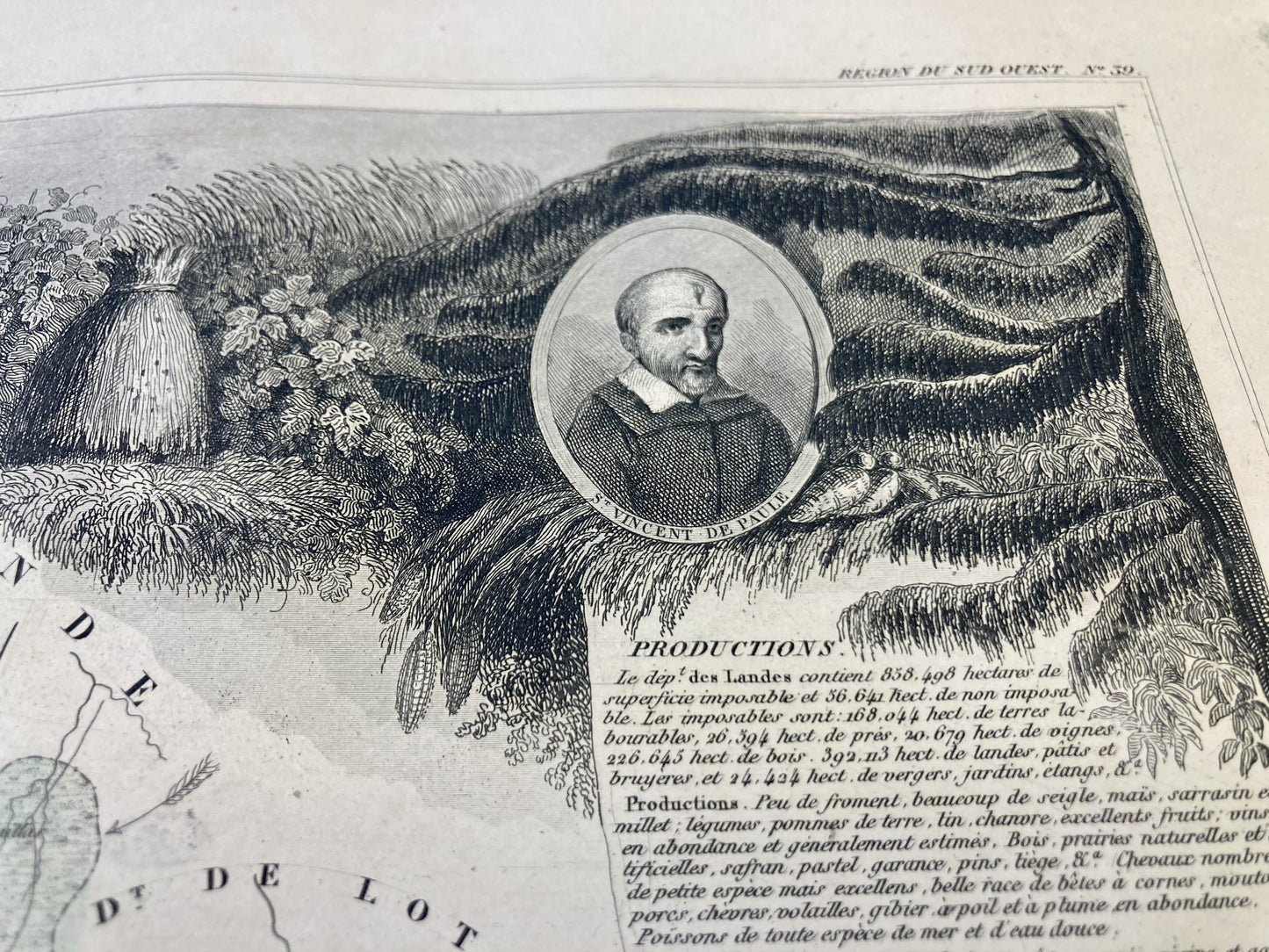 Gravure carte ancienne des Landes