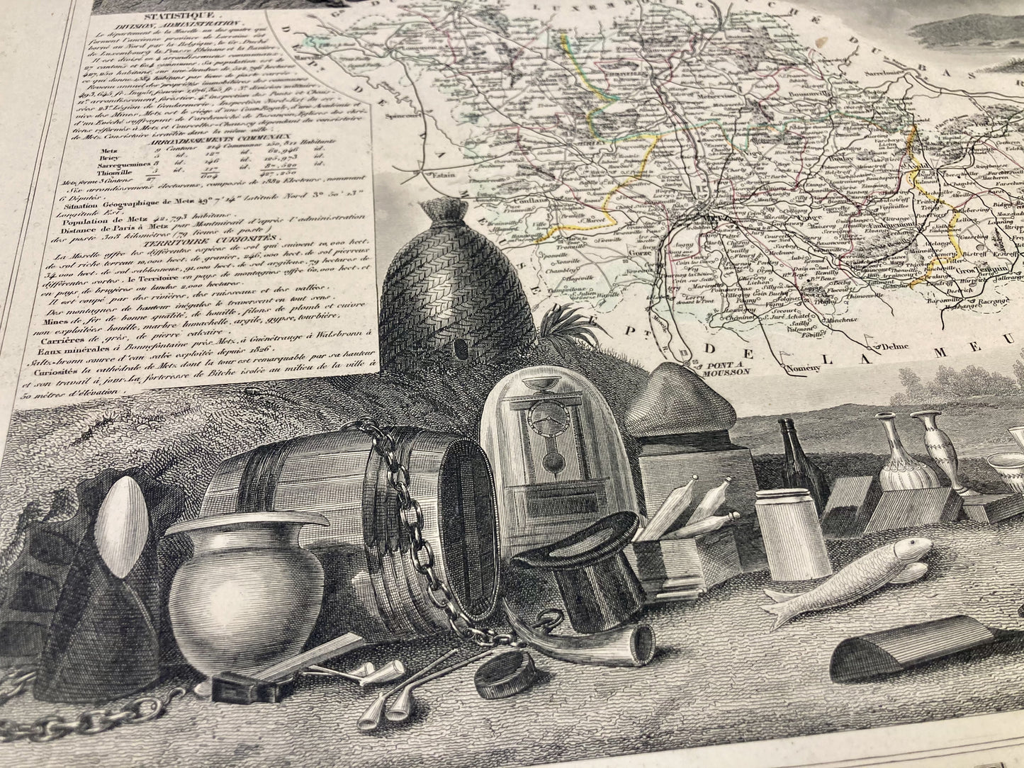 Gravure carte ancienne de la Moselle