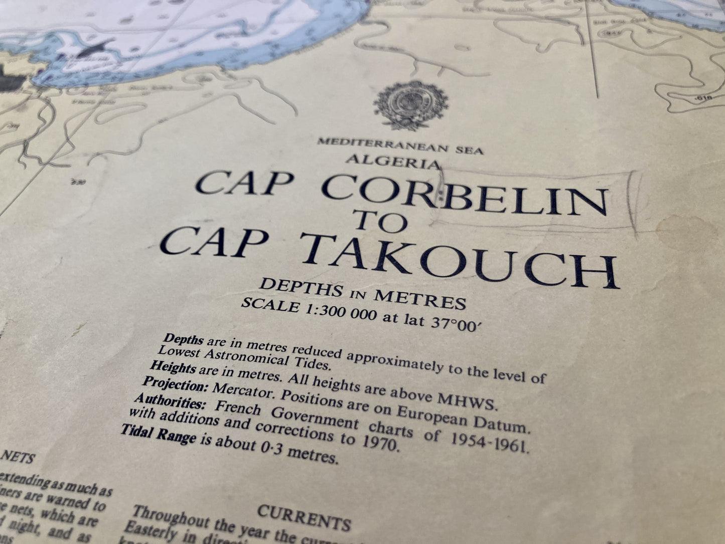 Cartouche de la carte Marine ancienne du Cap Corbelin au Cap Takouch