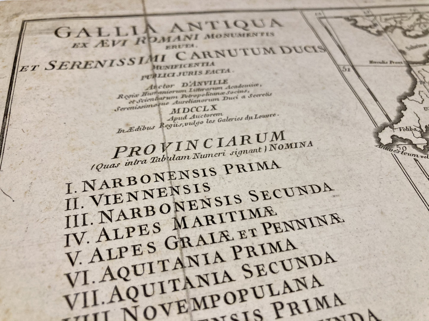 Cartouche de la carte ancienne de la Gaule antique par d'Anville