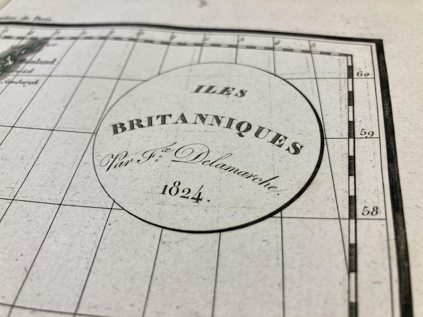 Cartouche de la carte ancienne des Îles Britanniques par Félix Delamarche