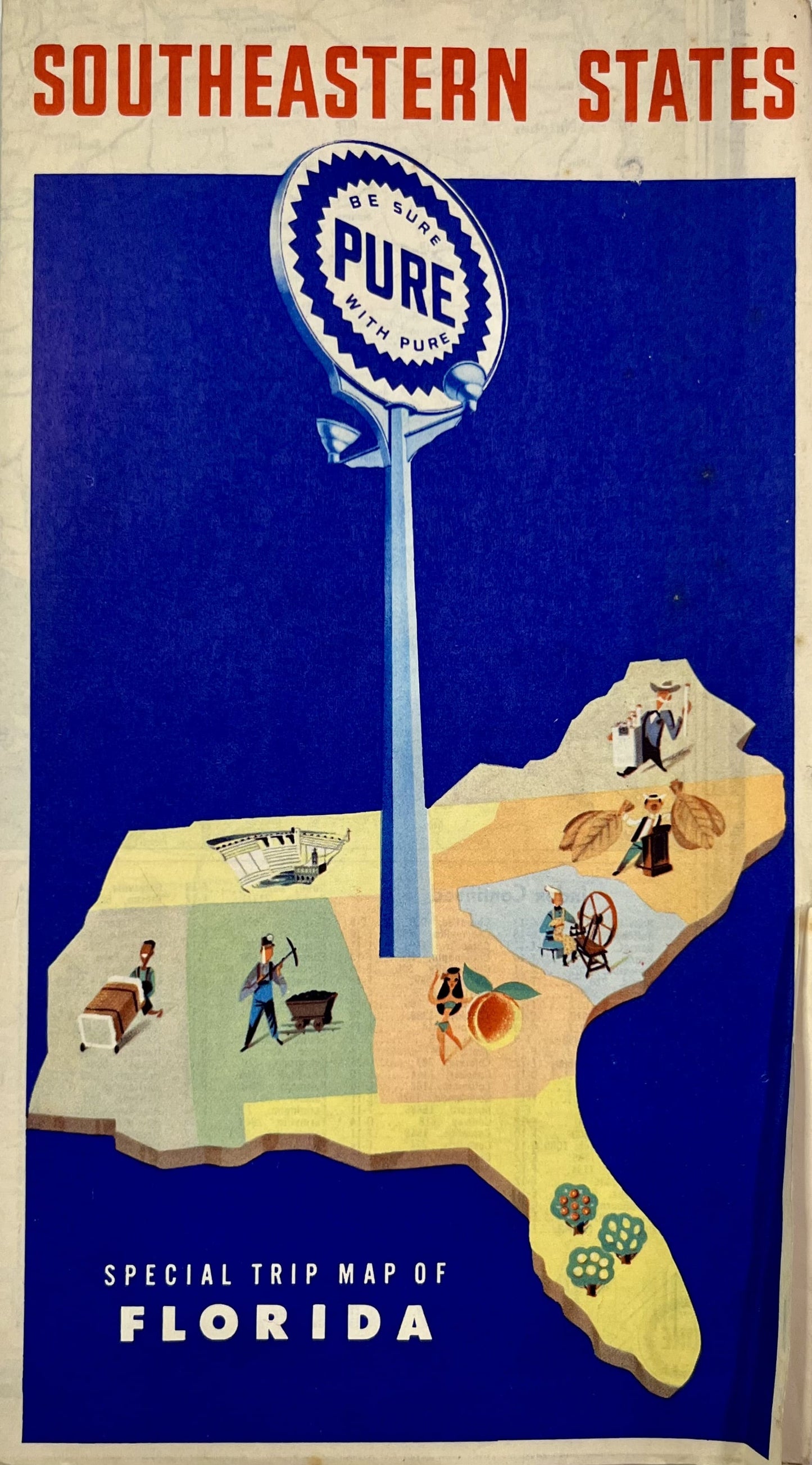 Carte routière ancienne vintage de la Floride, Etats-Unis