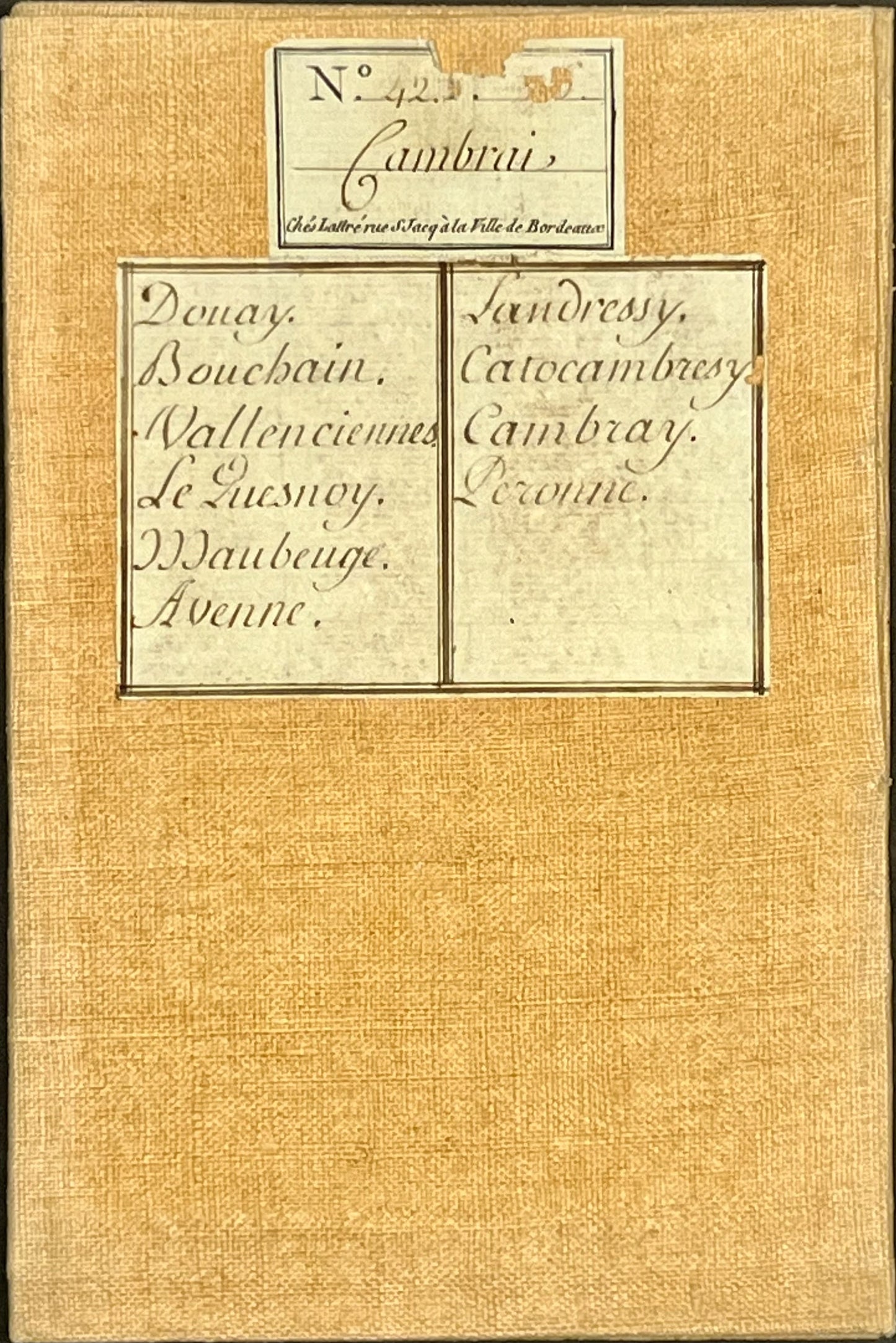Carte Cassini ancienne entoilee Cambrai