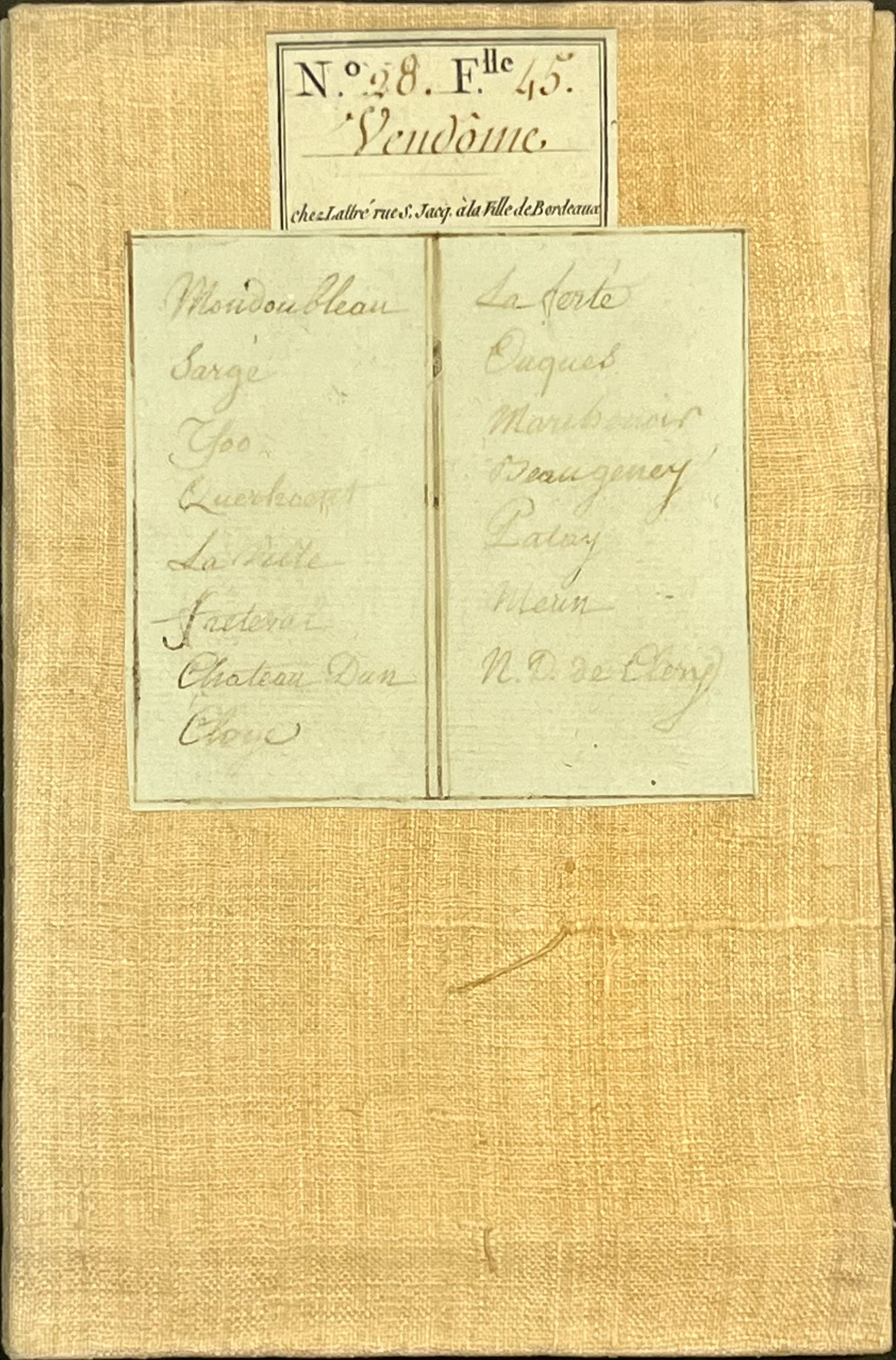 Carte Cassini entoilee ancienne Vendome