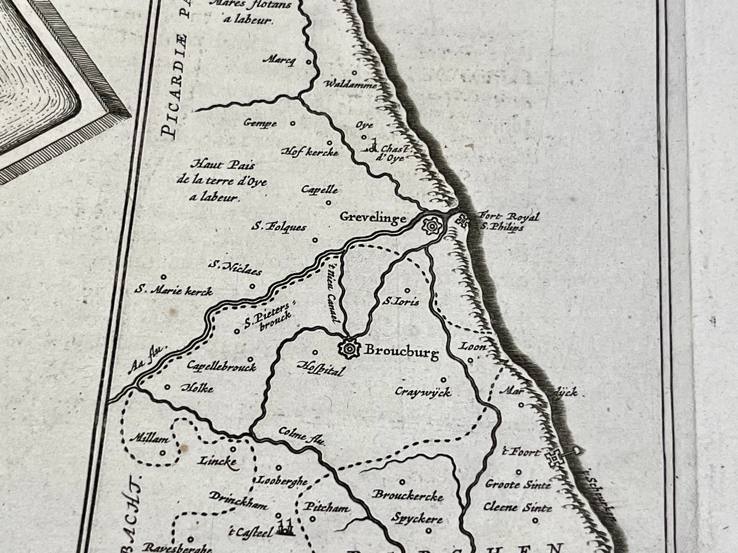 Carte ancienne Bourbourg cote Opale