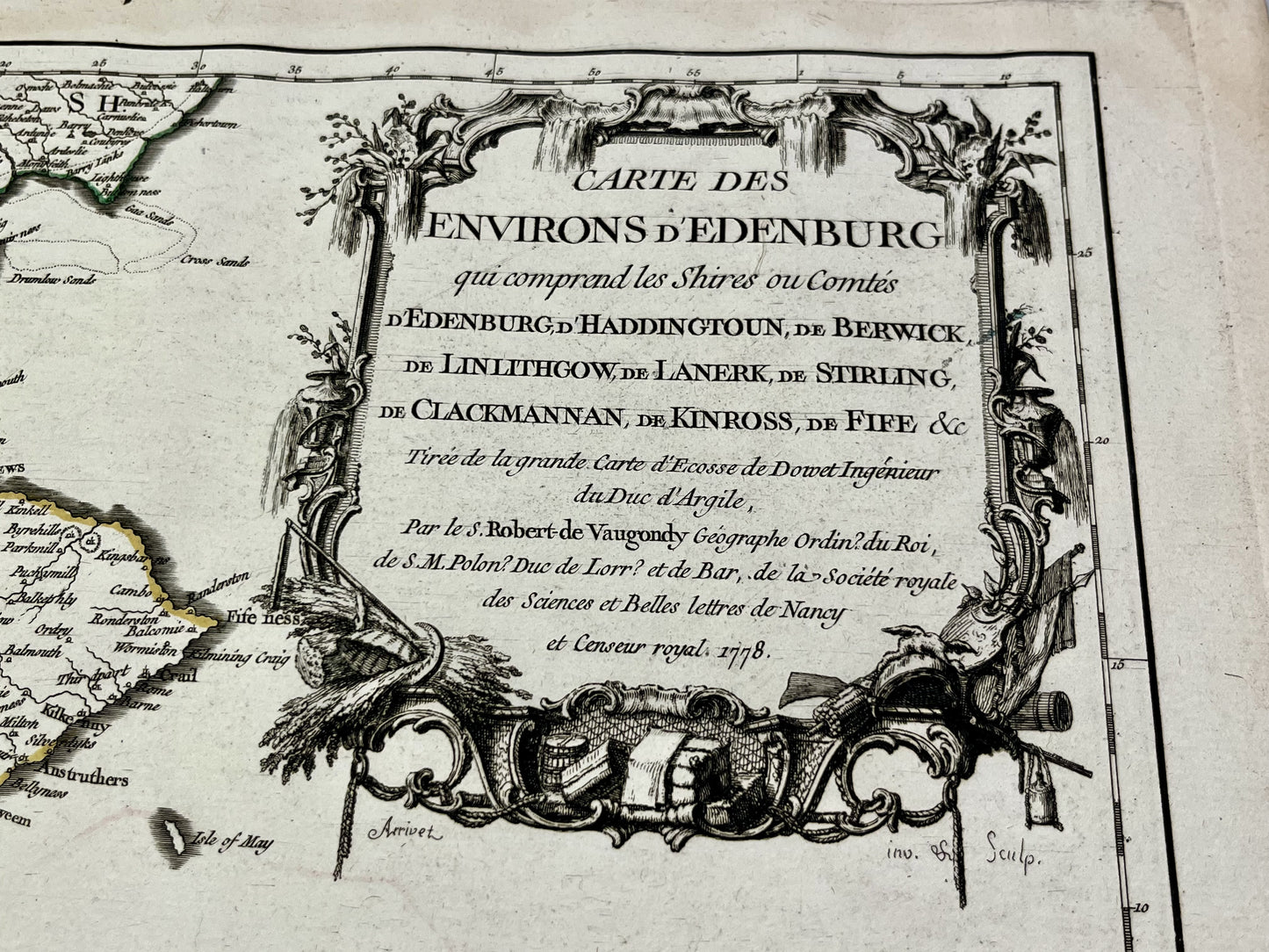 Carte ancienne environs Edimbourg par James Dorret