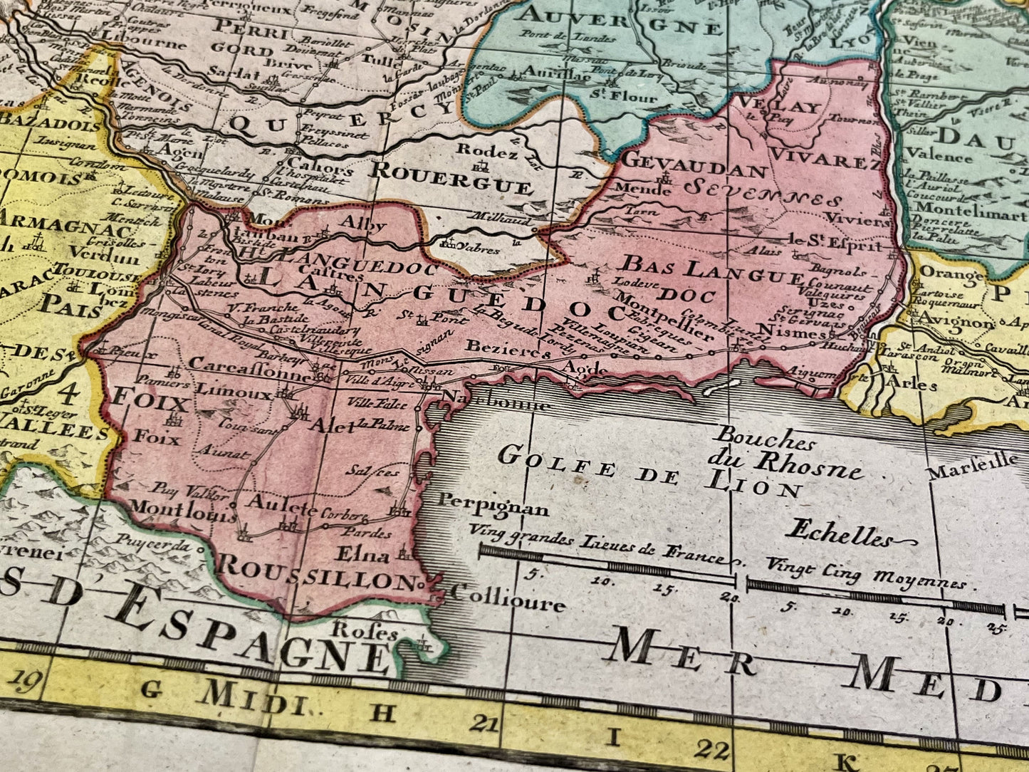 Carte ancienne routes des Postes Languedoc