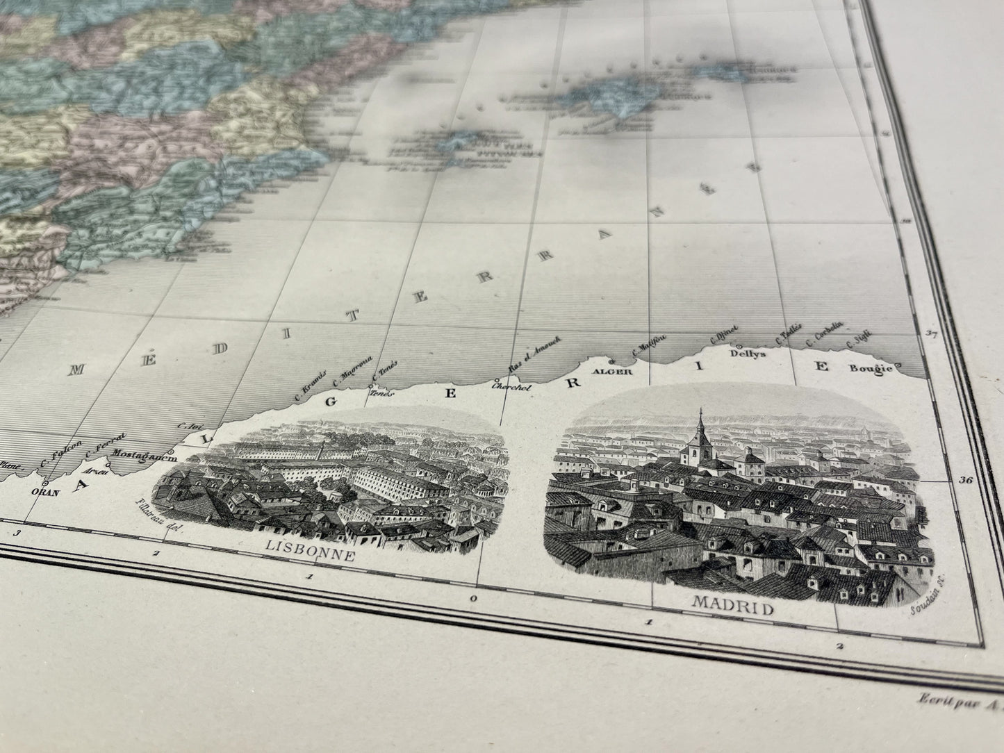 Carte decorative ancienne Espagne Portugal