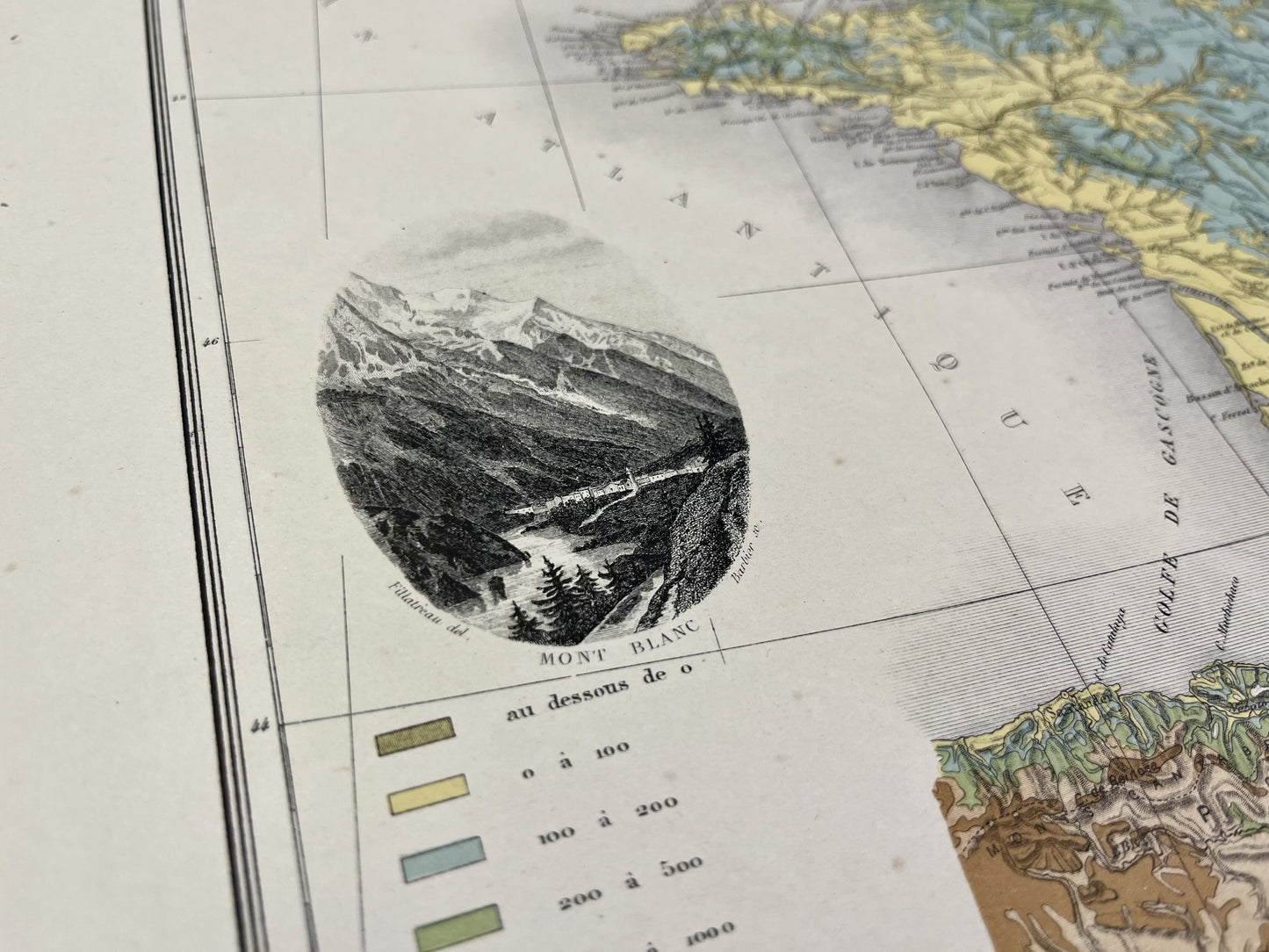 Carte decorative ancienne France altitudes
