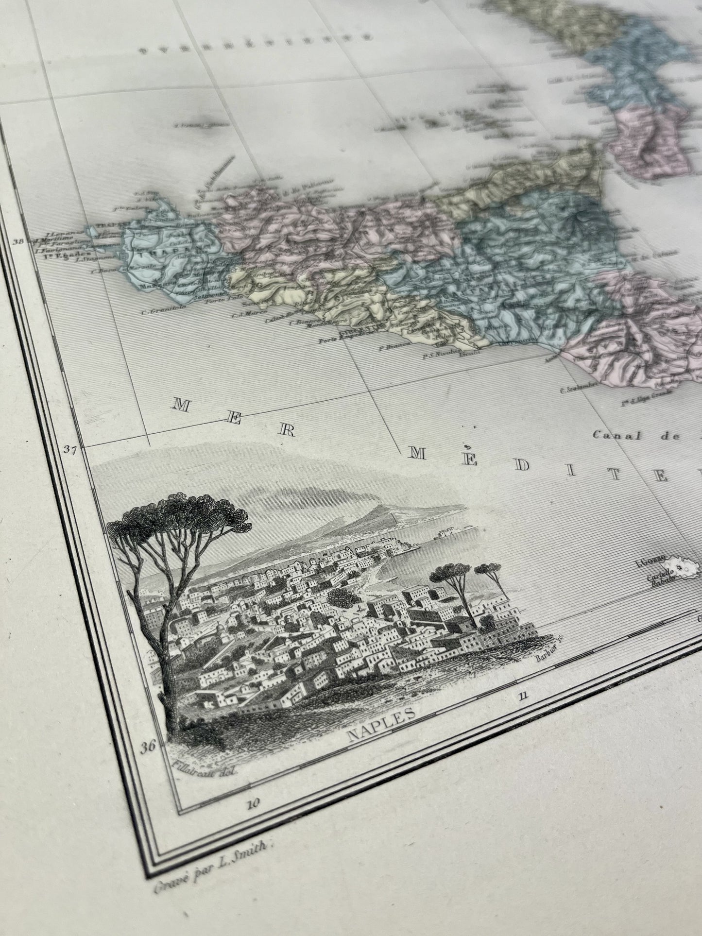 Carte decorative ancienne Sud Italie Naples