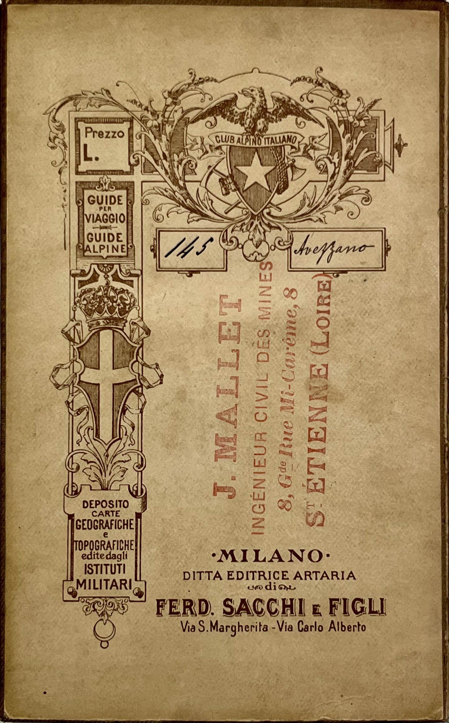 Carte entoilee ancienne Italie Avezzano
