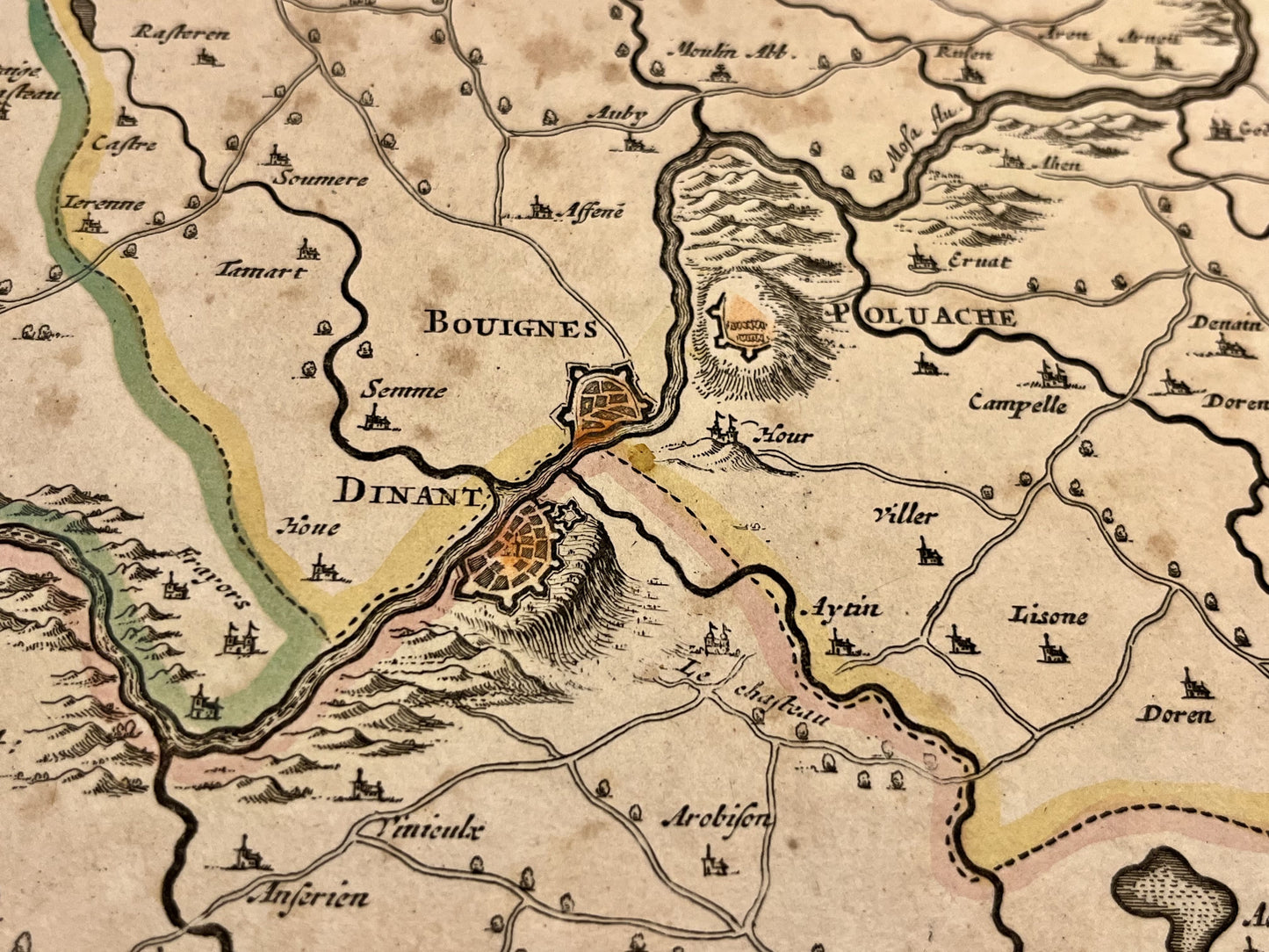 Carte geographique ancienne Dinant Belgique