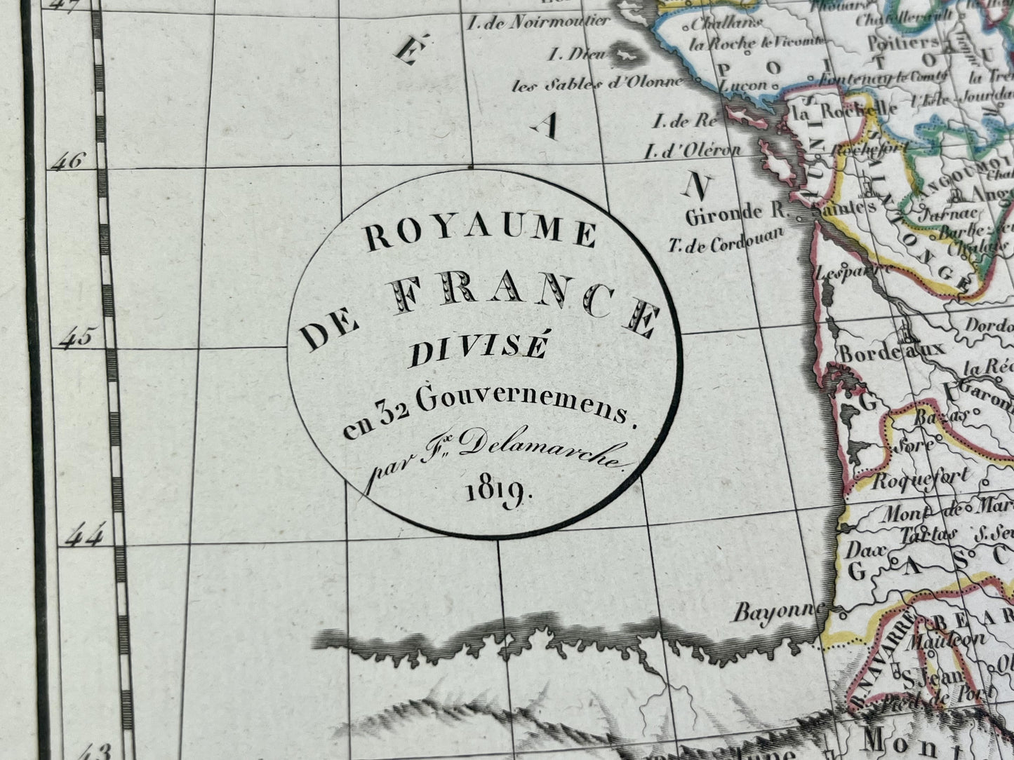 Carte geographique ancienne France 32 gouvernements