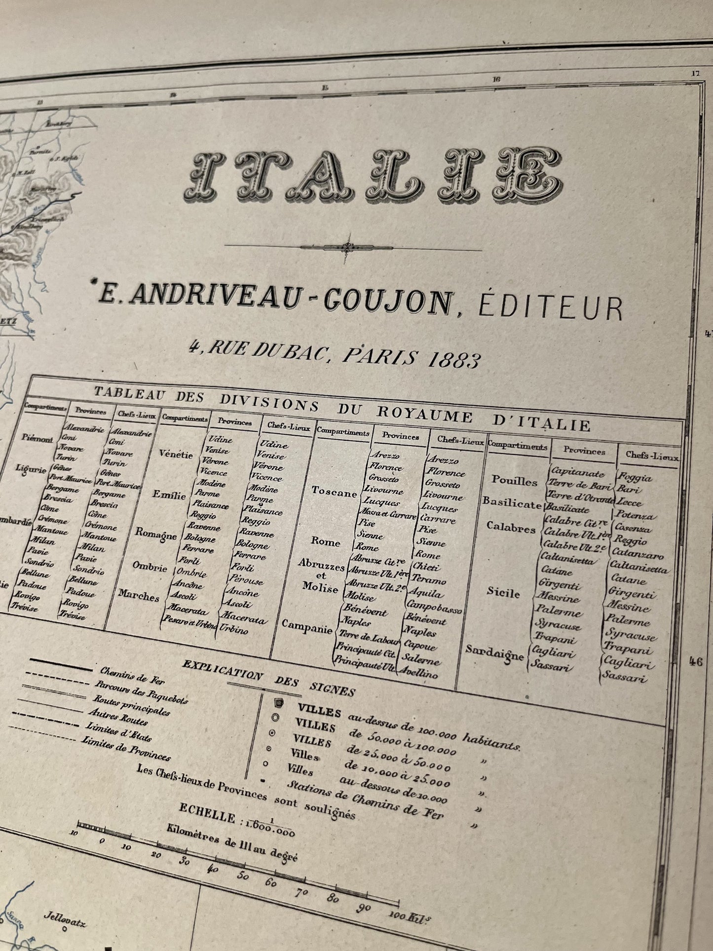 Carte geographique ancienne Italie par Andriveau-Goujon