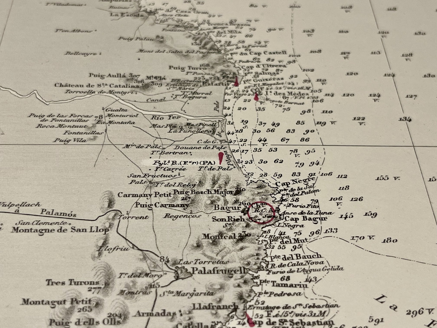 Carte geographique ancienne cote begur Espagne