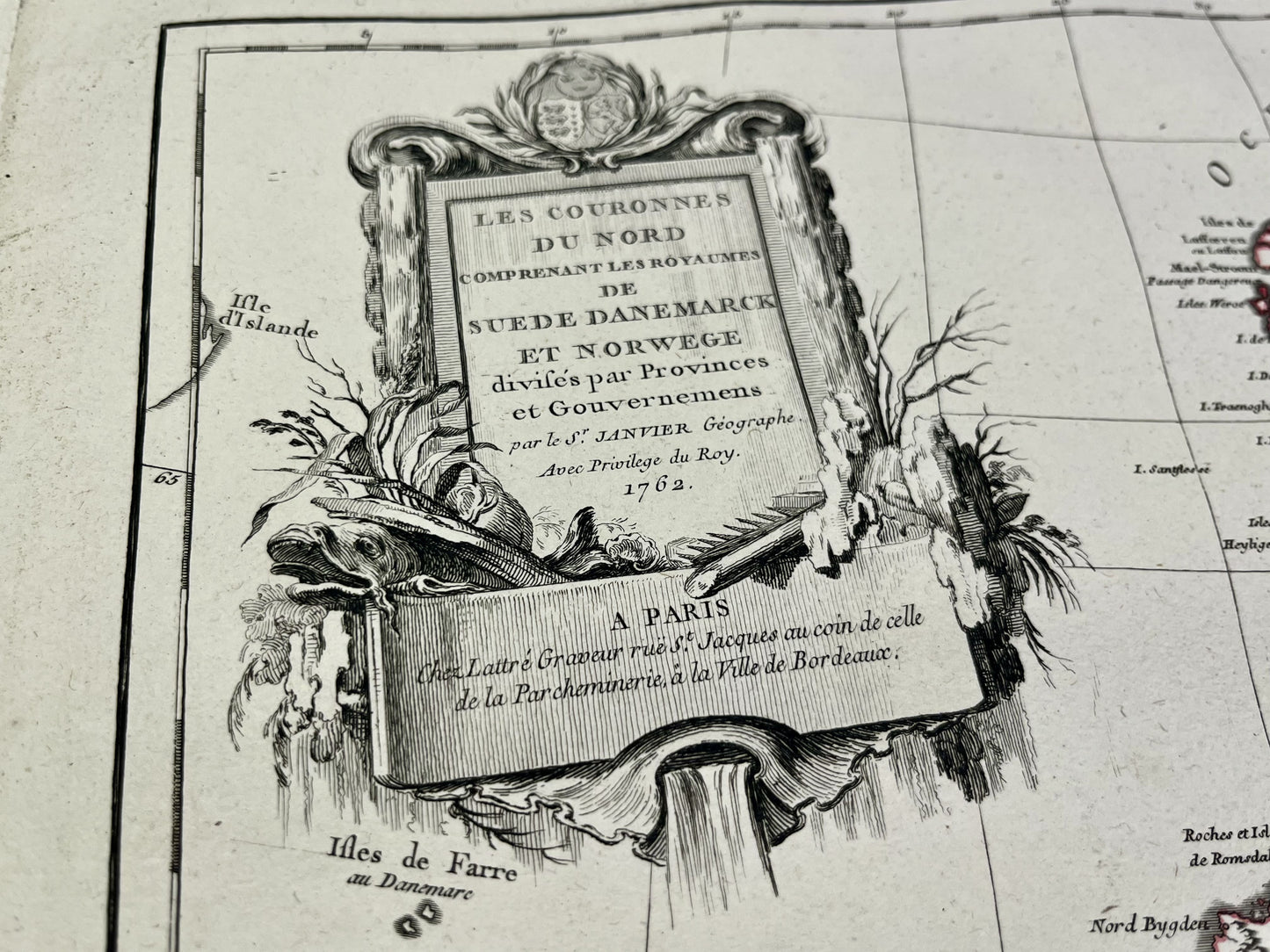 Carte geographique ancienne royaumes Norvege et Suede