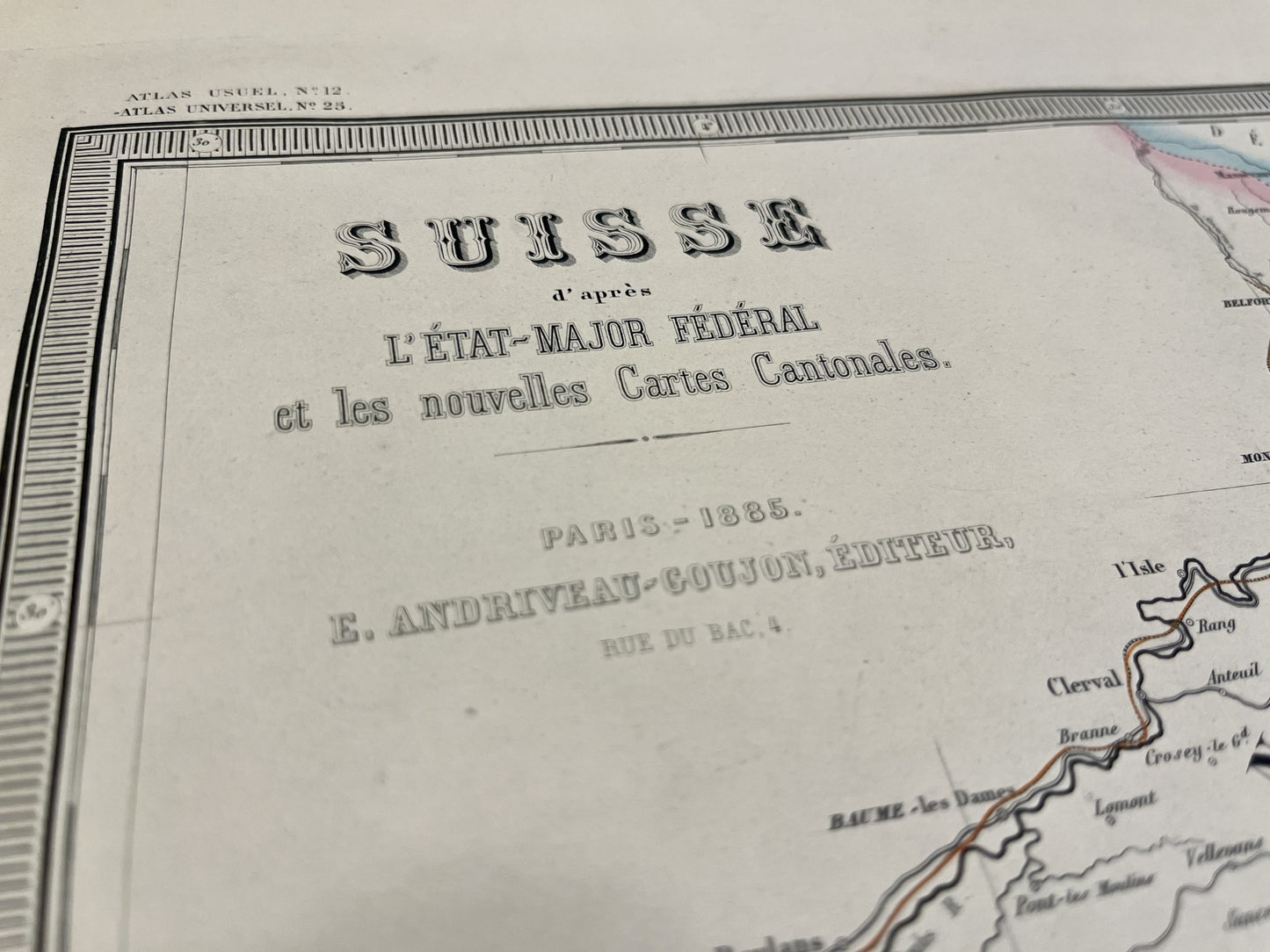 Carte geographique ancienne vintage Suisse
