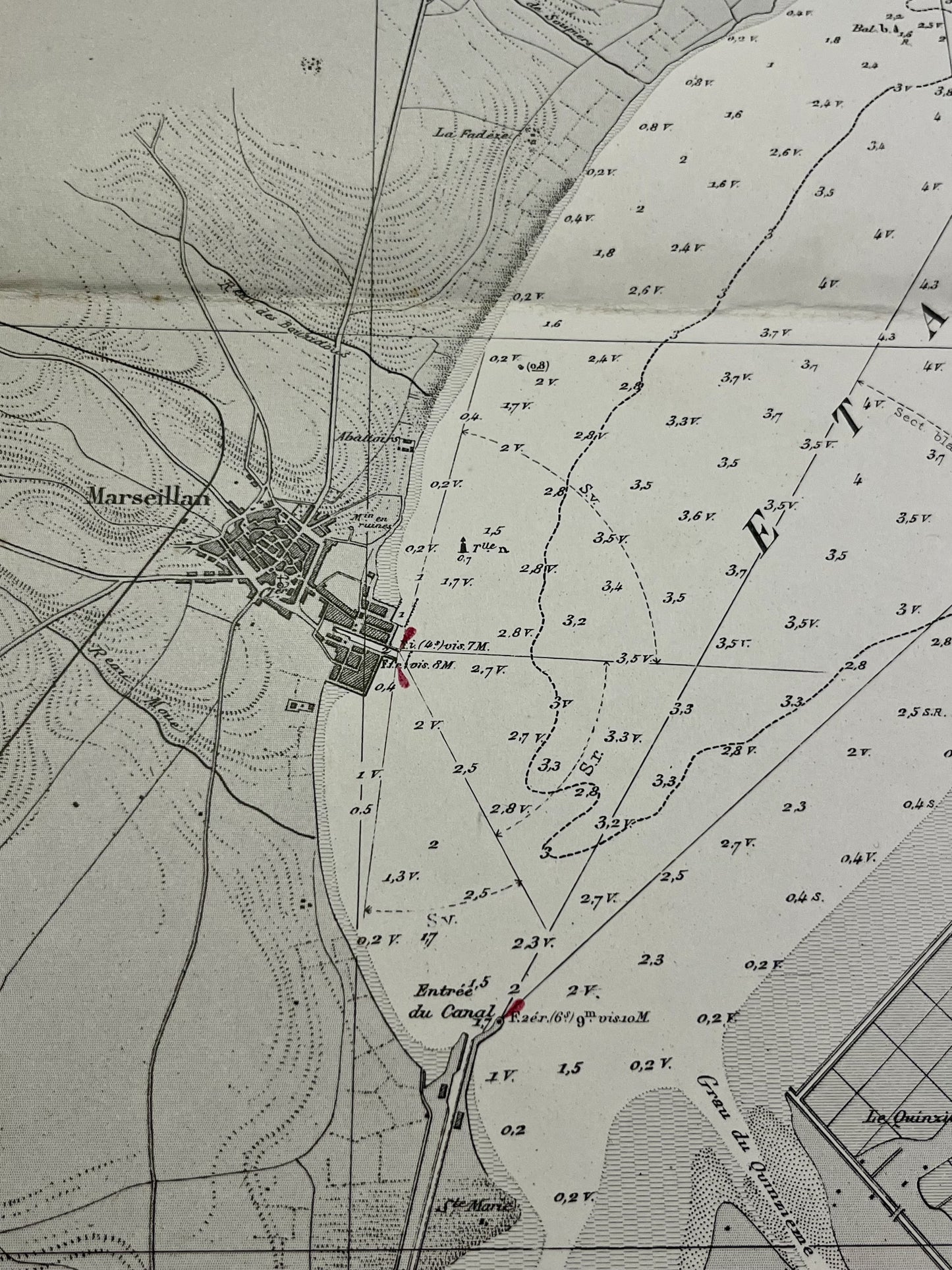 Carte marine ancienne Marseillan Etang de Thau