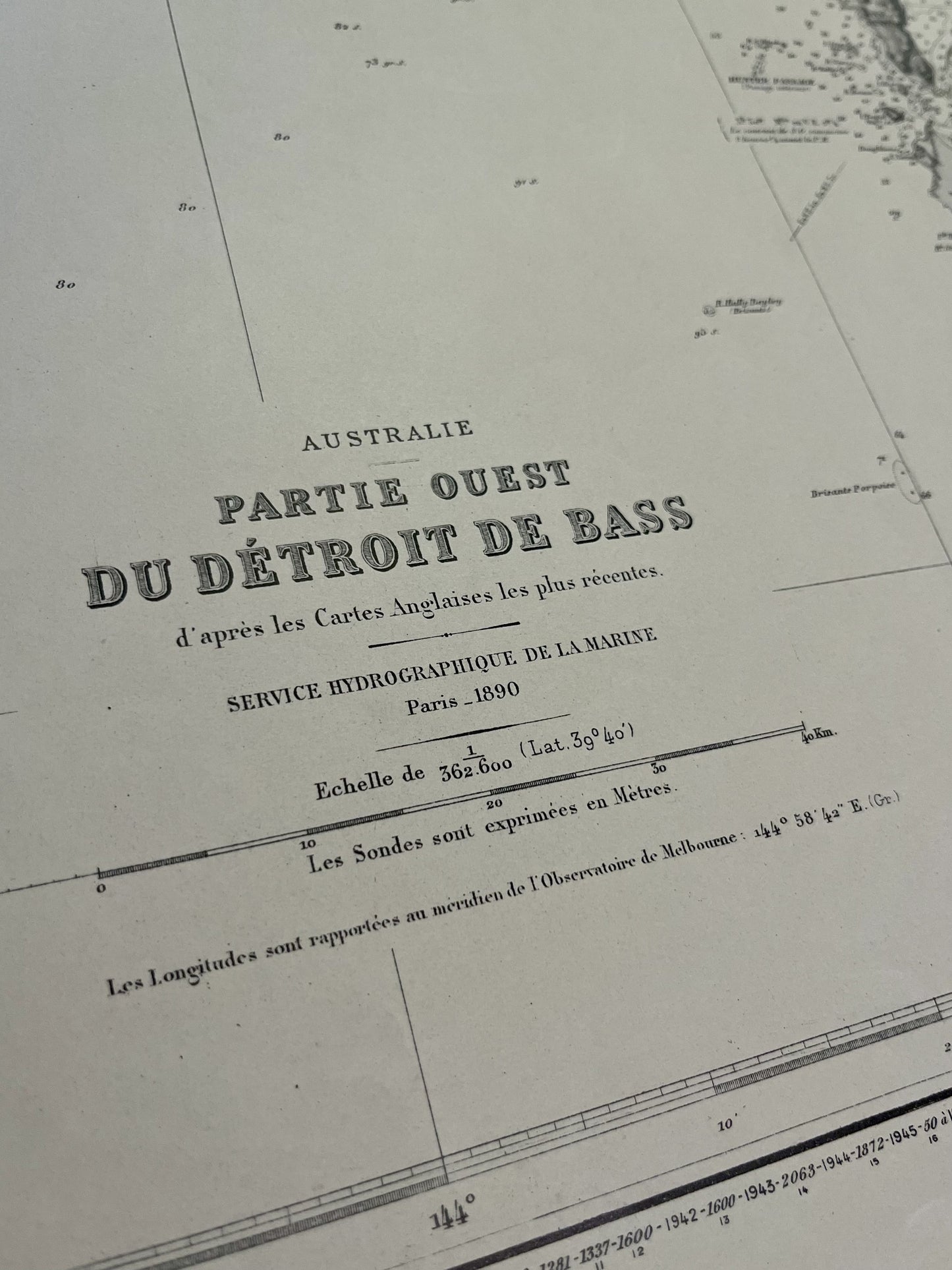 Carte marine ancienne Partie Ouest Detroit de Bass