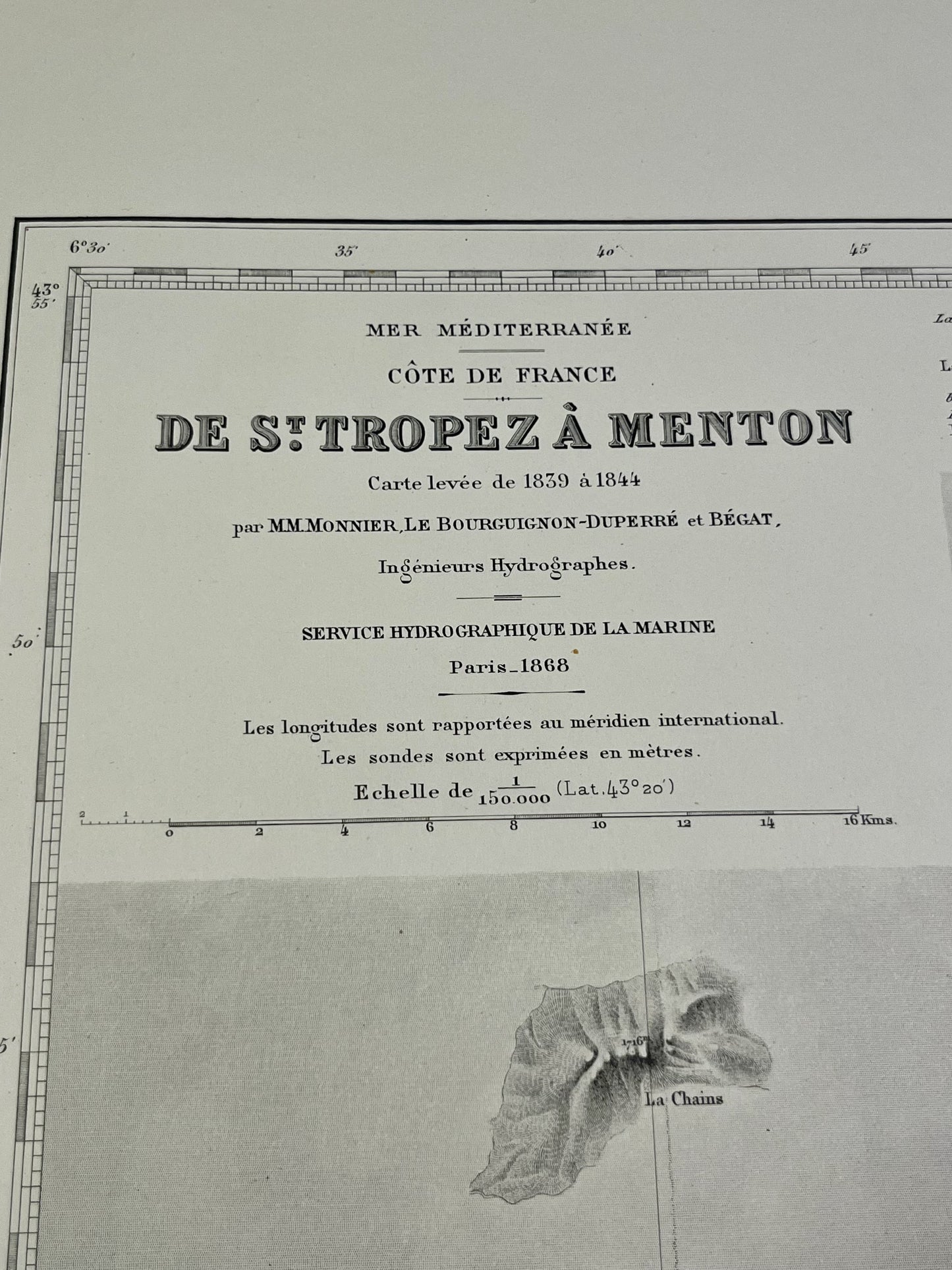 Carte marine ancienne cote Azur