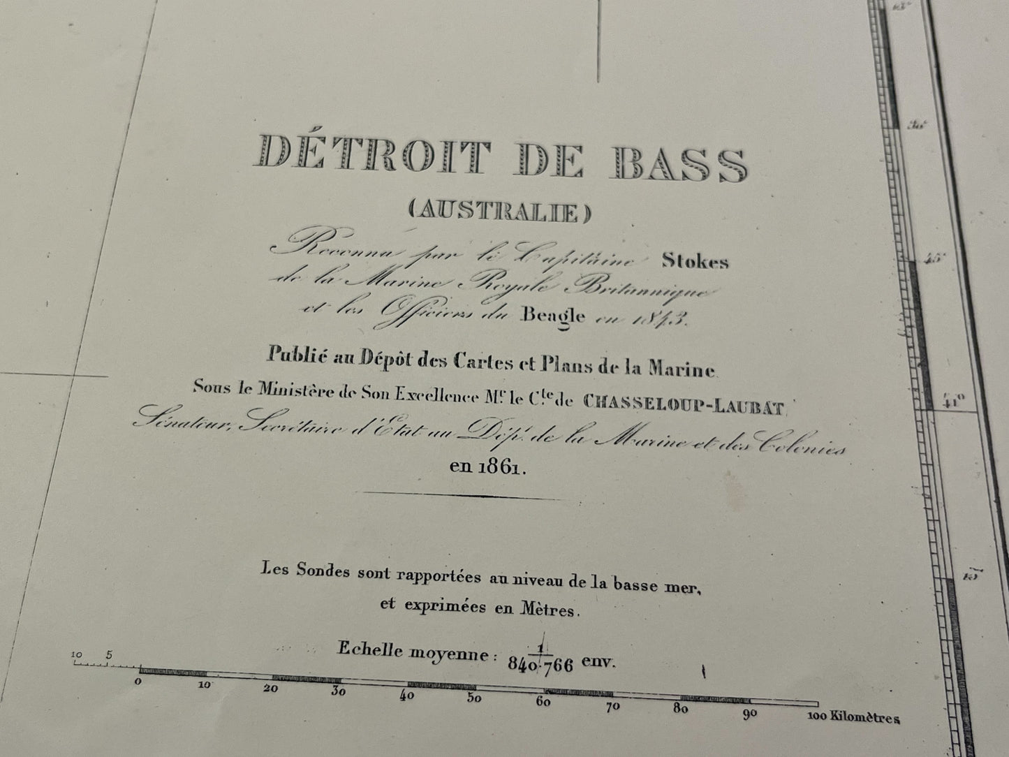 Carte marine ancienne detroit entre Australie et Tasmanie