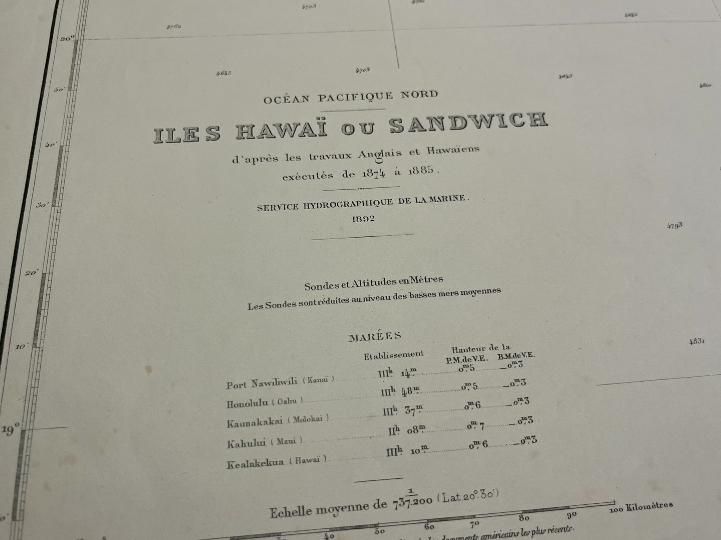 Carte nautique ancienne Ile Hawaii Sandwich