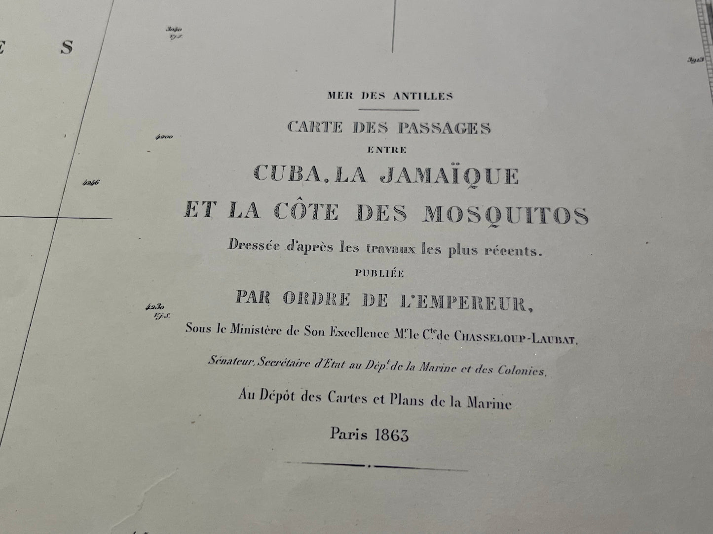 Carte nautique ancienne caraibes Jamaique