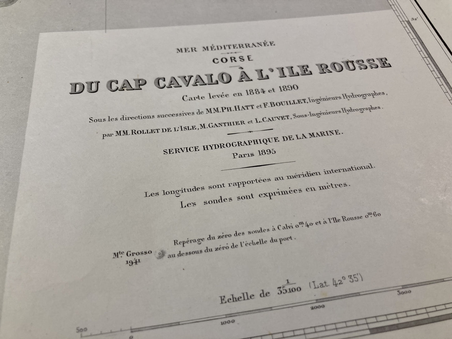 Cartouche de la Carte Marine ancienne du Cap Cavalo à l'Île Rousse