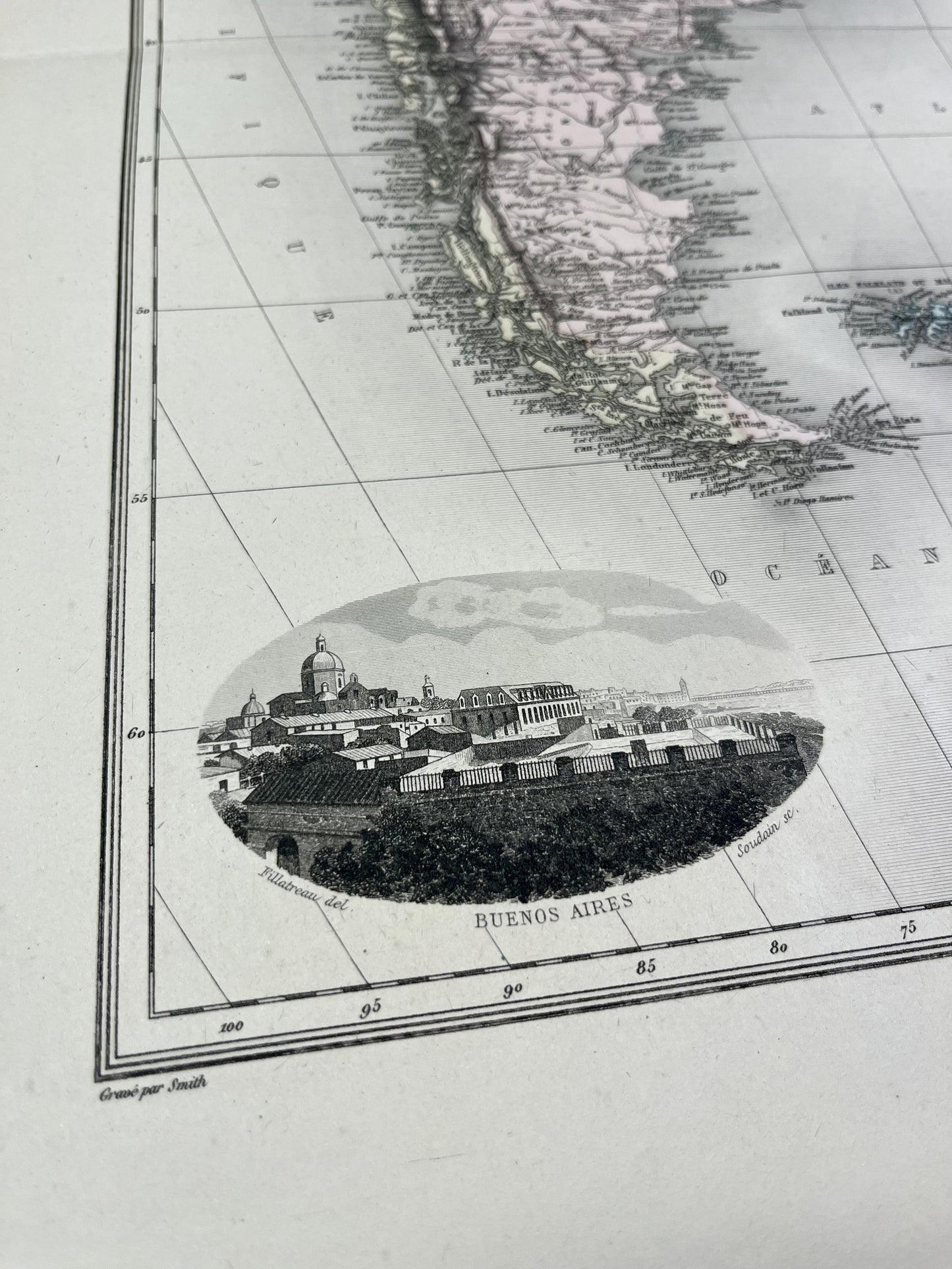 Decoration carte geographique ancienne Chili Argentine