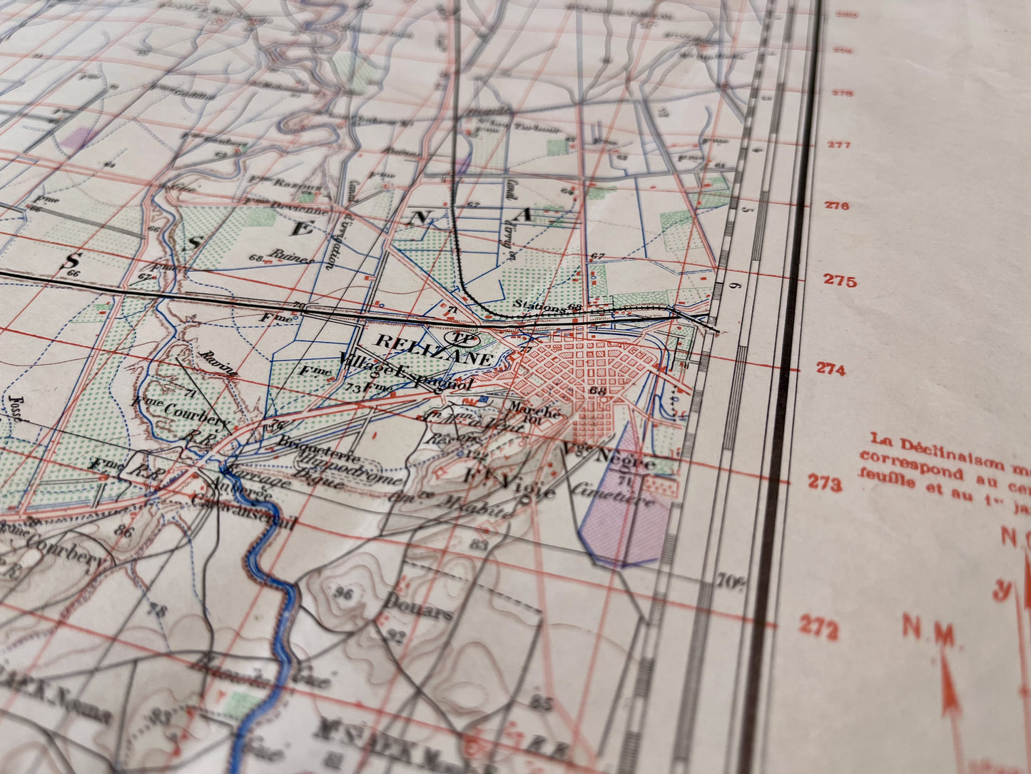Détail de la carte ancienne de l'Algérie, région de Relizane