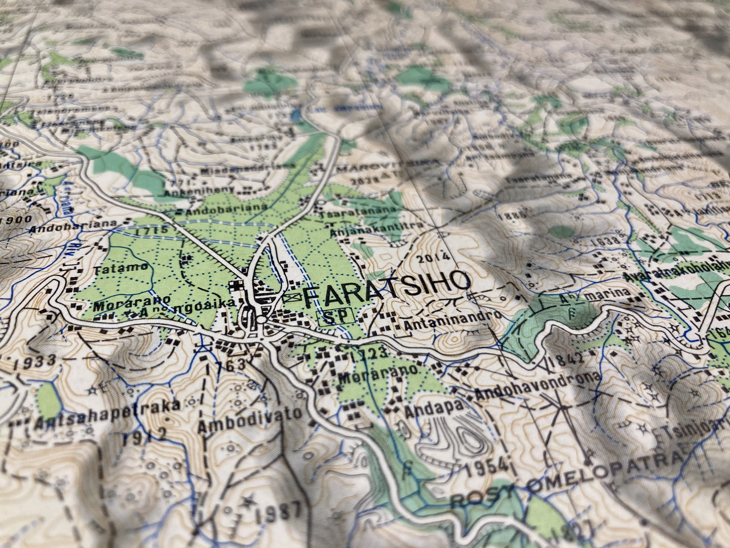 Détail de la carte ancienne de Madagascar, région de Faratsiho