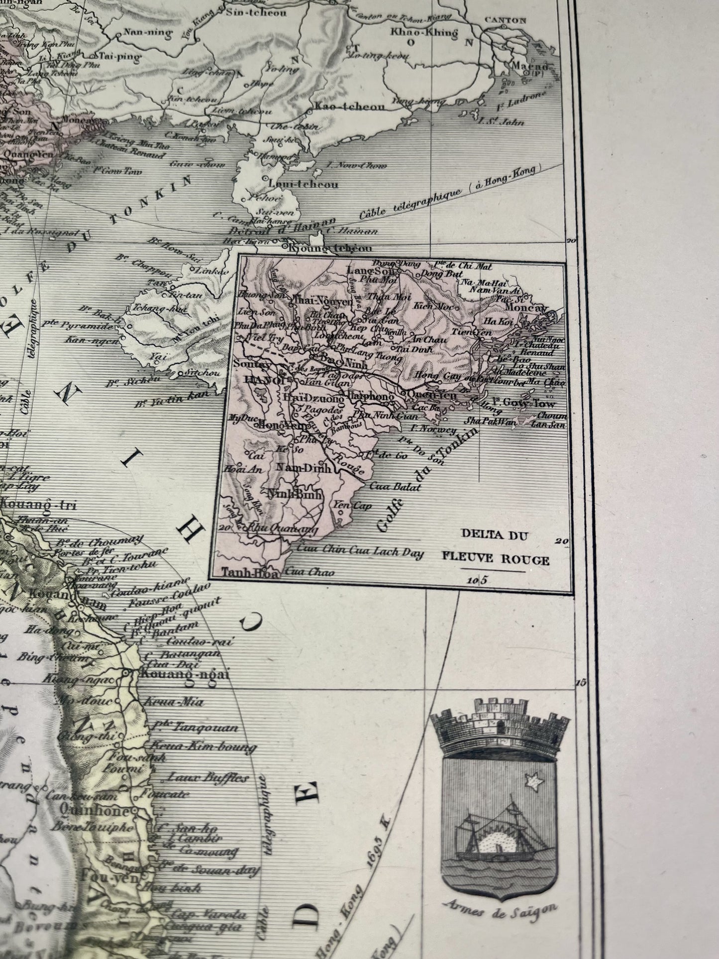 Antique map of Indochina by A. Vuillemin