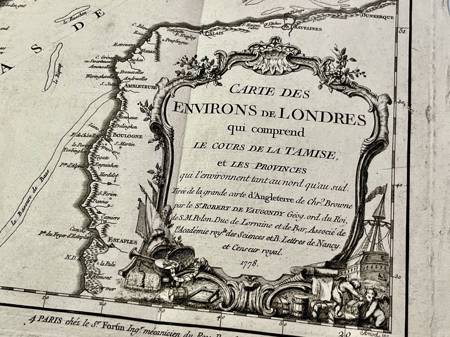 French antique map London surroundings