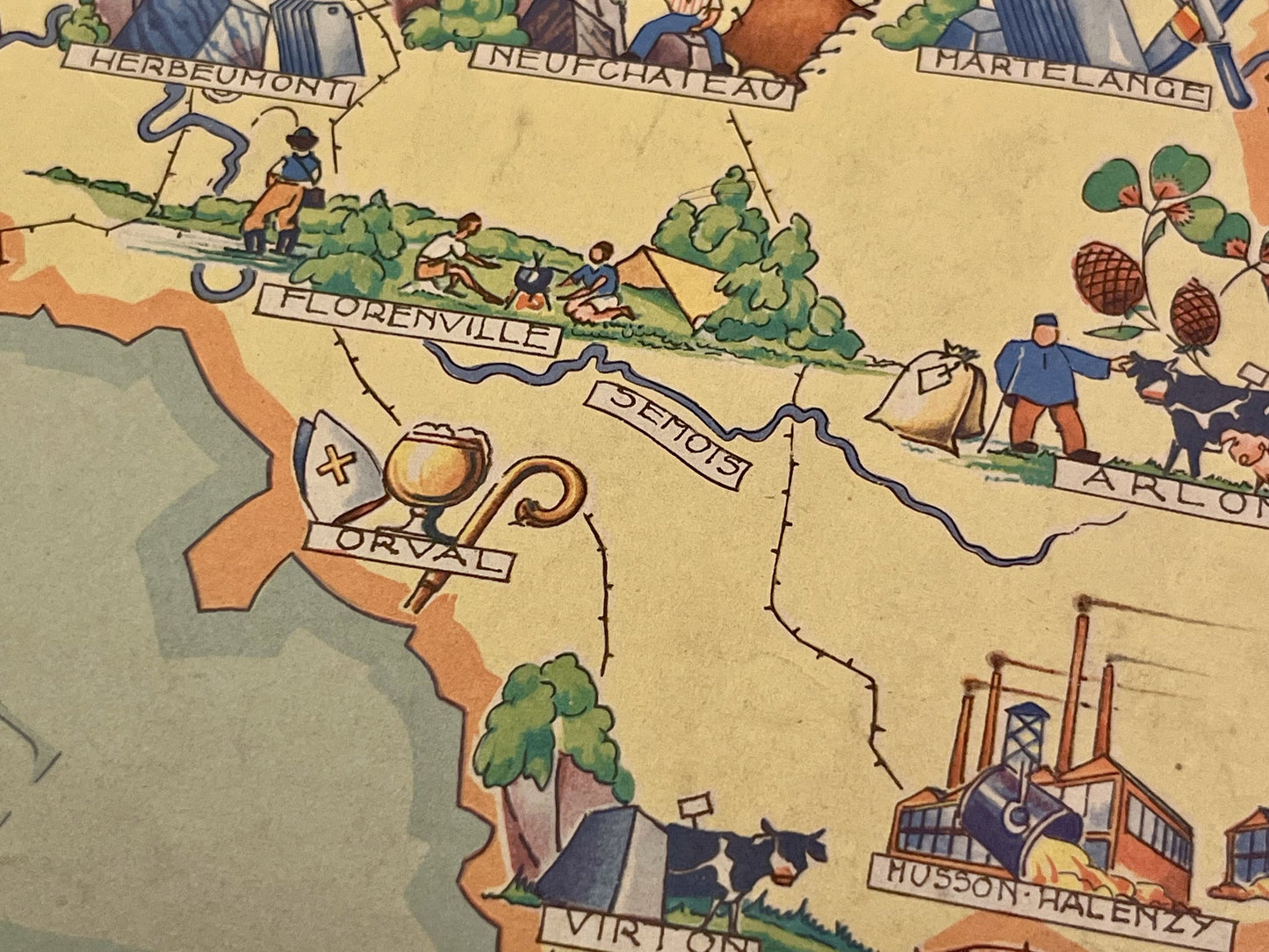 Antique illustrated map of the Province of Luxembourg by the CGER - ca. 1950