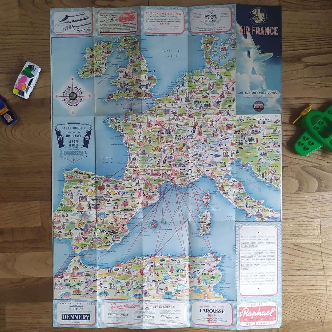 carte air france ancienne europe vintage