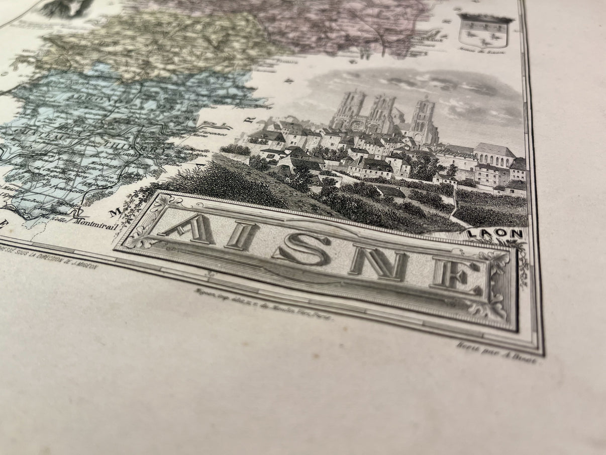 Carte ancienne de l'Aisne avec villes et villages - Carte Ancienne