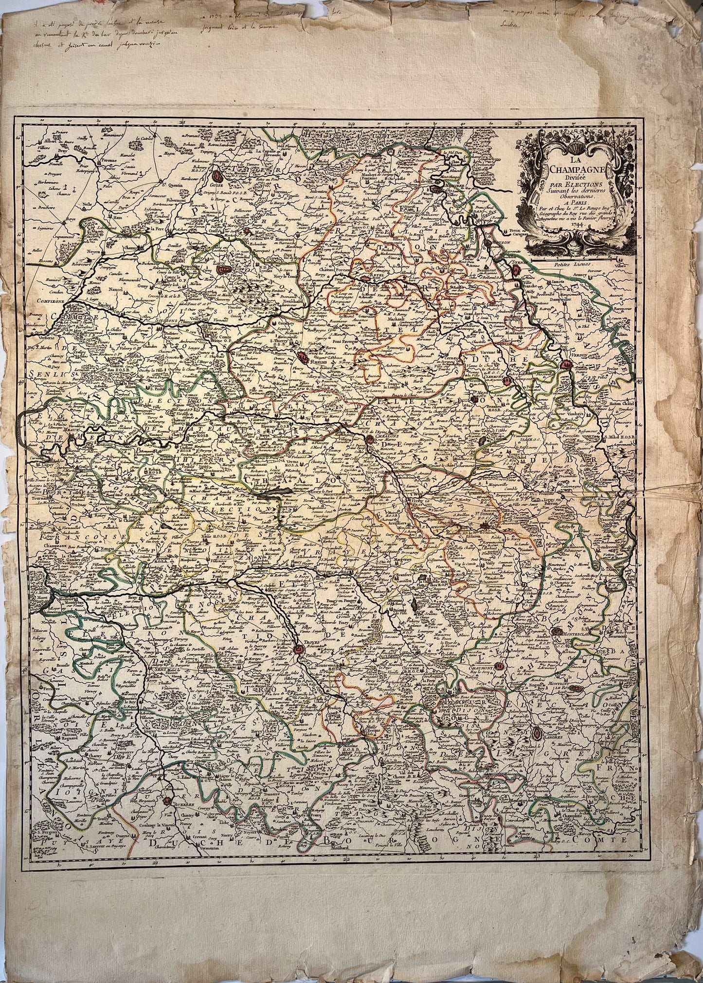 Achat carte ancienne de la Champagne avec Reims et Troyes
