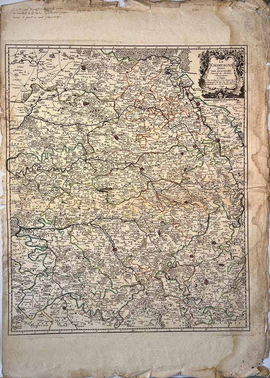 Achat carte ancienne de la Champagne avec Reims et Troyes