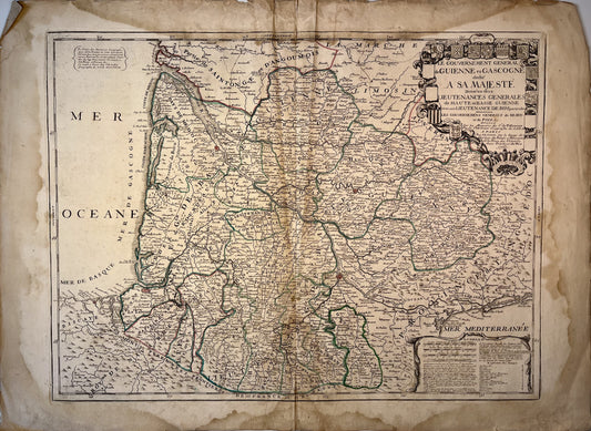 Carte ancienne de la Guyenne et la Gascogne par J-B. Nolin - 1760
