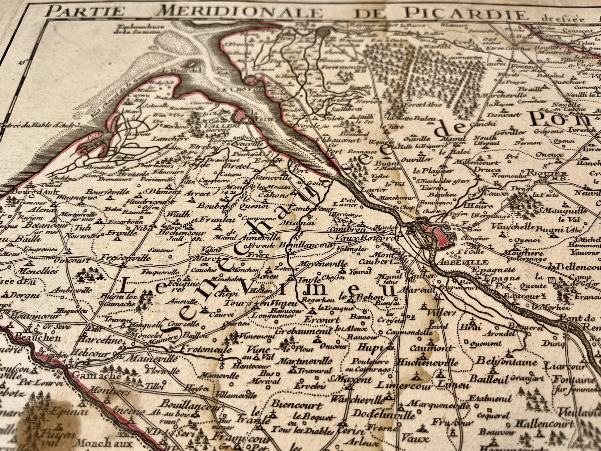 Carte ancienne de la Picardie avec villes et villages