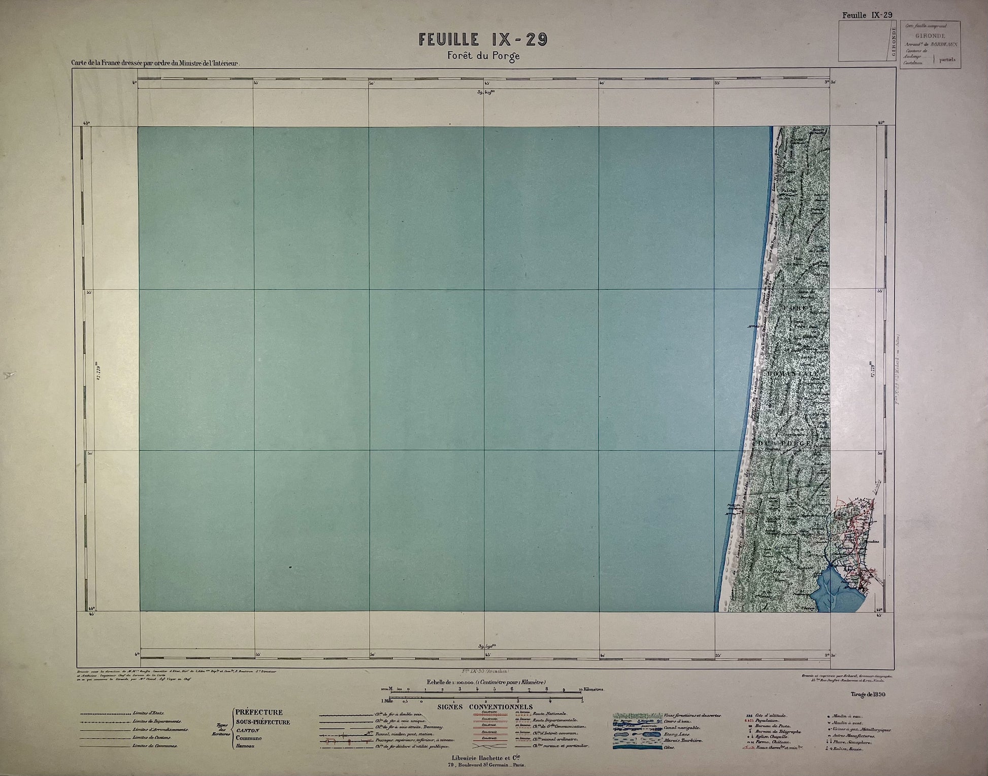 Achat carte ancienne de la Forêt du Porge