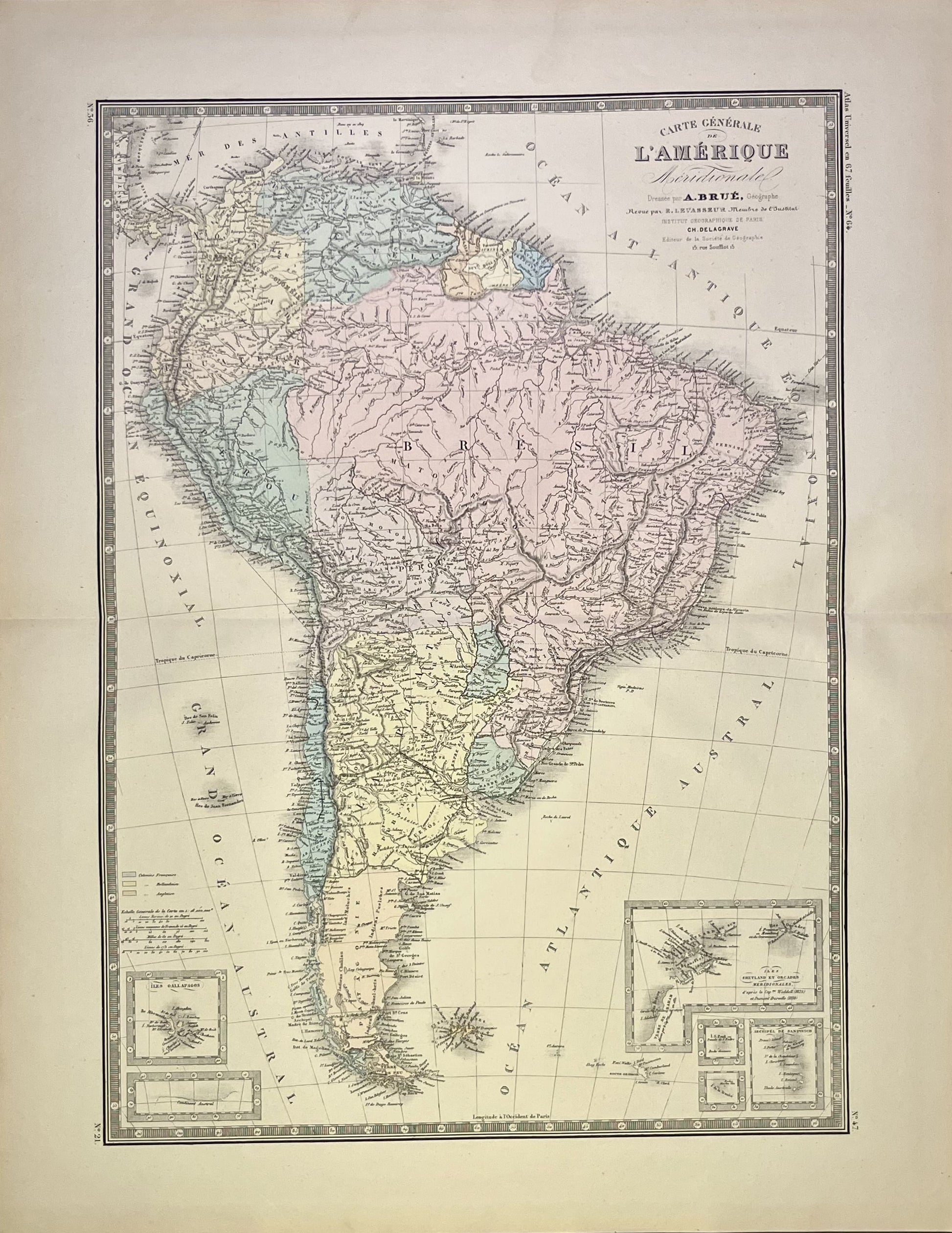 Achat carte ancienne Amerique du Sud authentique